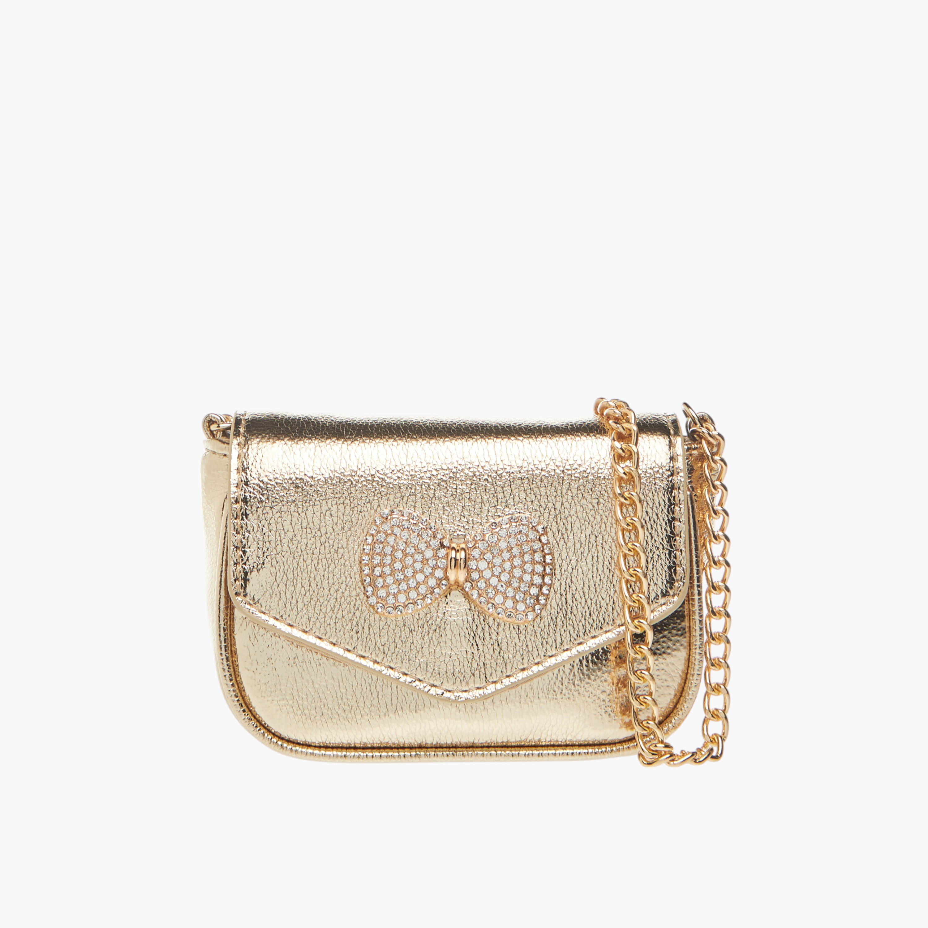شنطة كروس بودي بحزام سلسلة وزر إغلاق وفيونكة مزينة من ليتل ميسي-girls-accessories-bags-image-1