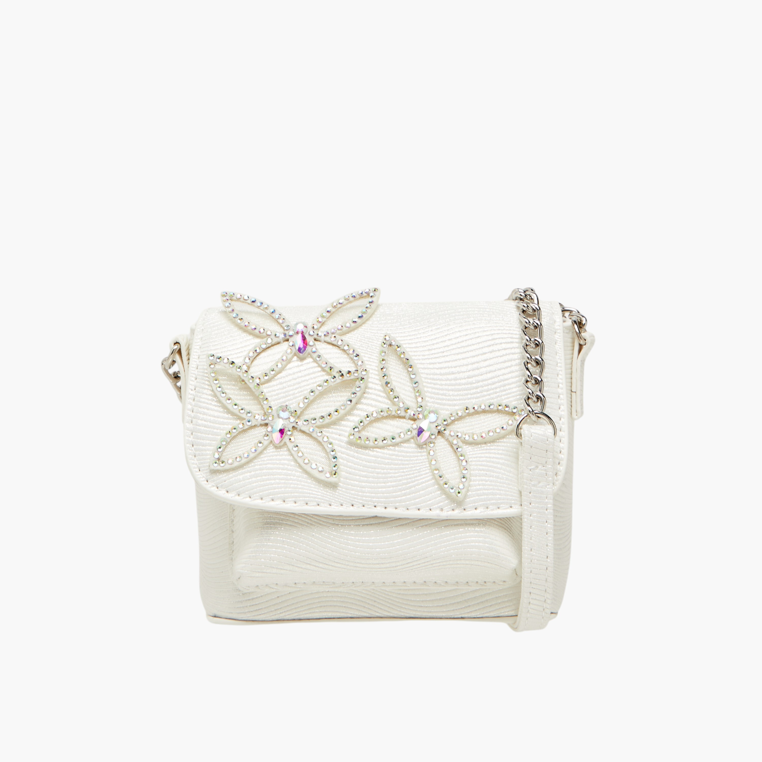 Little Missy Embellished Crossbody Bag with Chain Strap and Button Closure-girls-accessories-bags-image-1