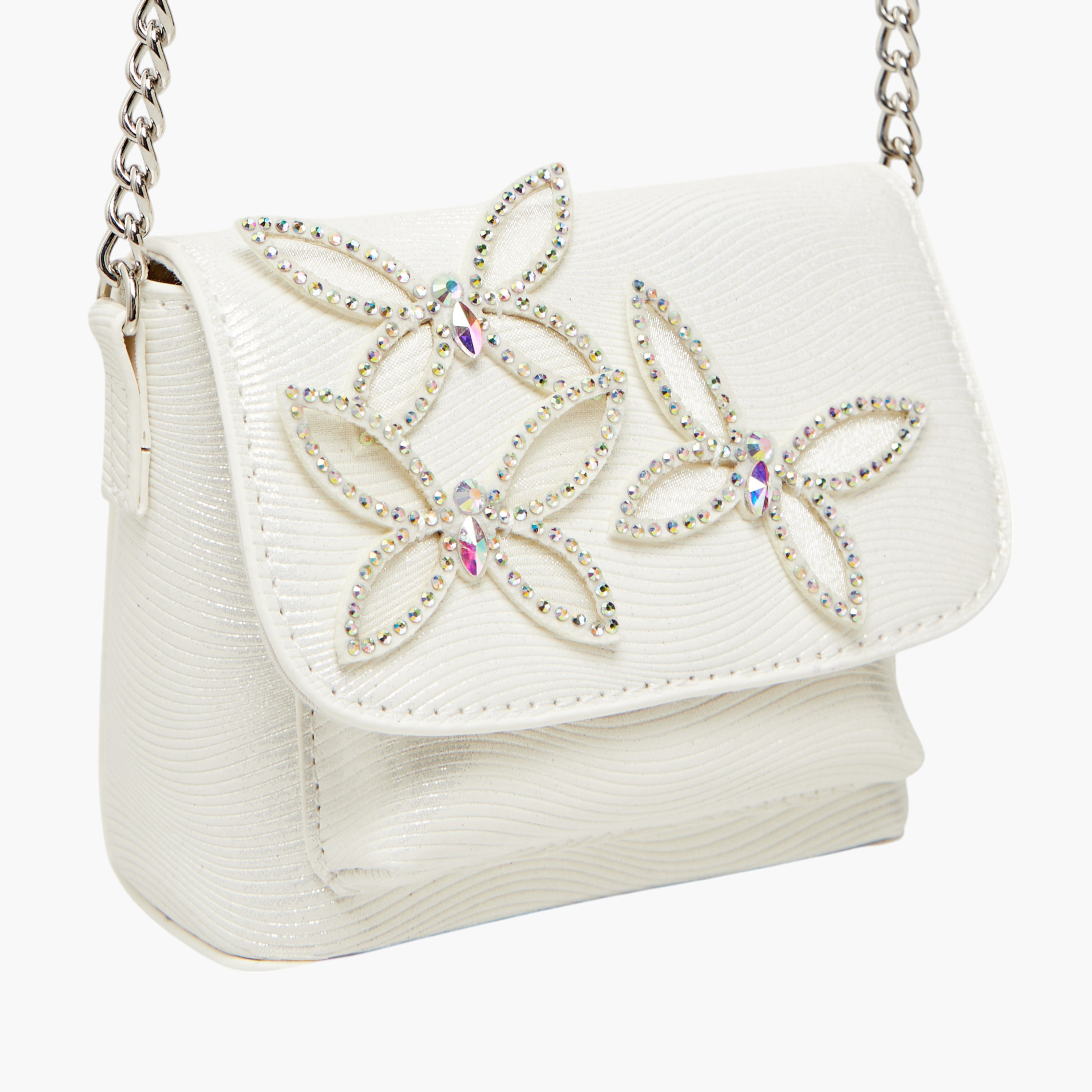 Little Missy Embellished Crossbody Bag with Chain Strap and Button Closure-girls-accessories-bags-image-4
