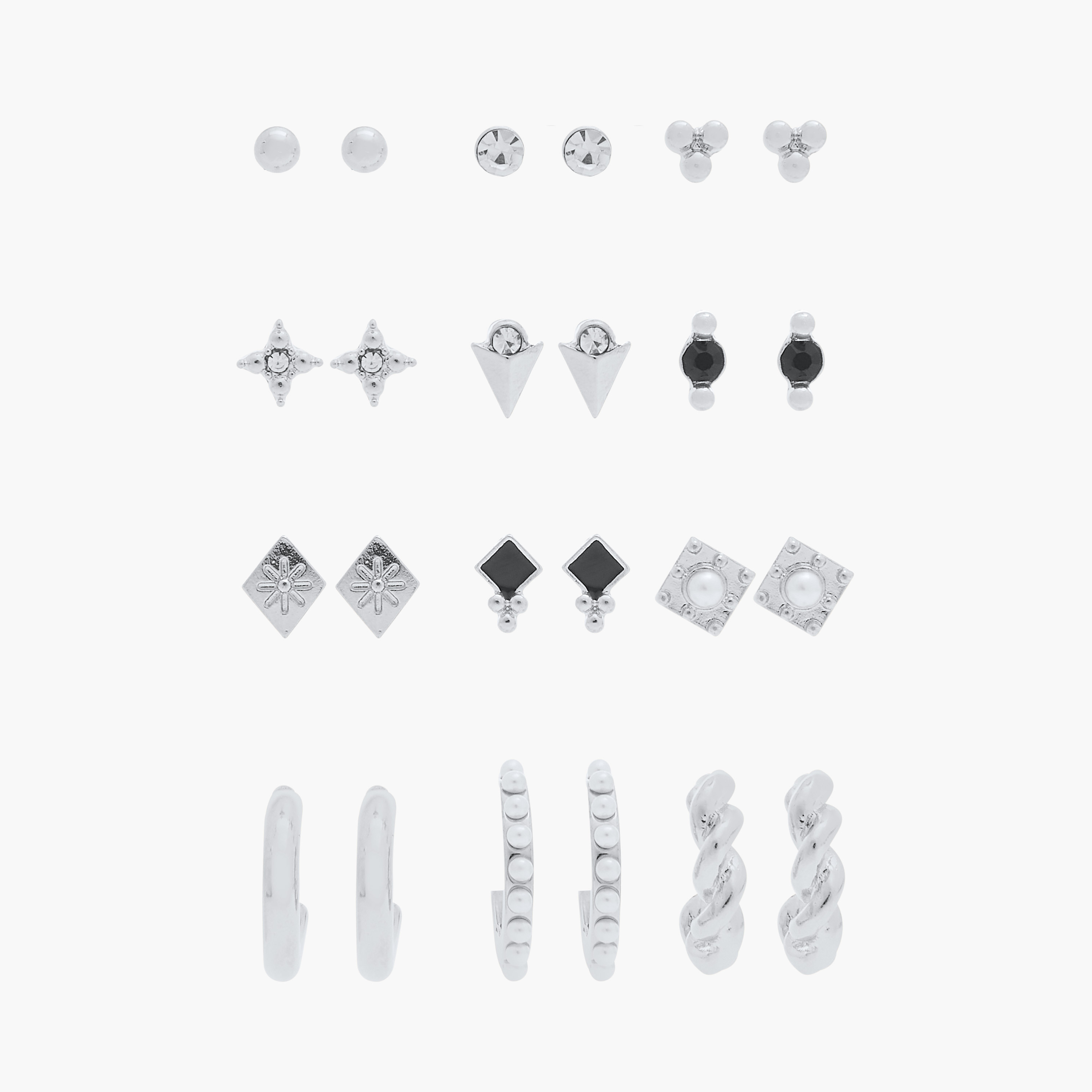 Assorted Metallic Earrings with Pushback Closure - Set of 12-women-watchesandjewellery-jewellery-earrings-image-1