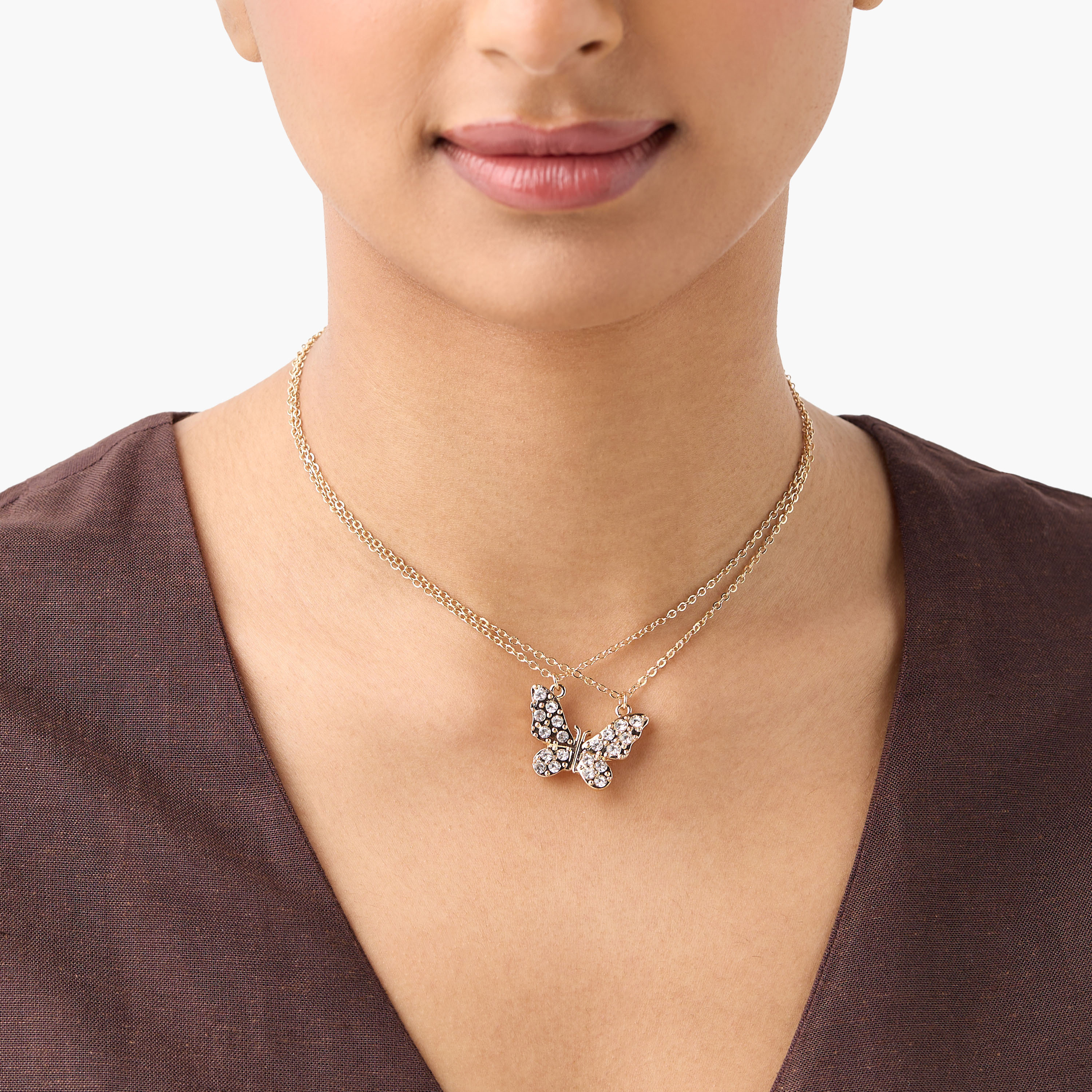 عقد بدلاية نصف فراشة بزينة مرصّعة - طقم من قطعتين-women-watchesandjewellery-jewellery-necklacesandpendants-image-2