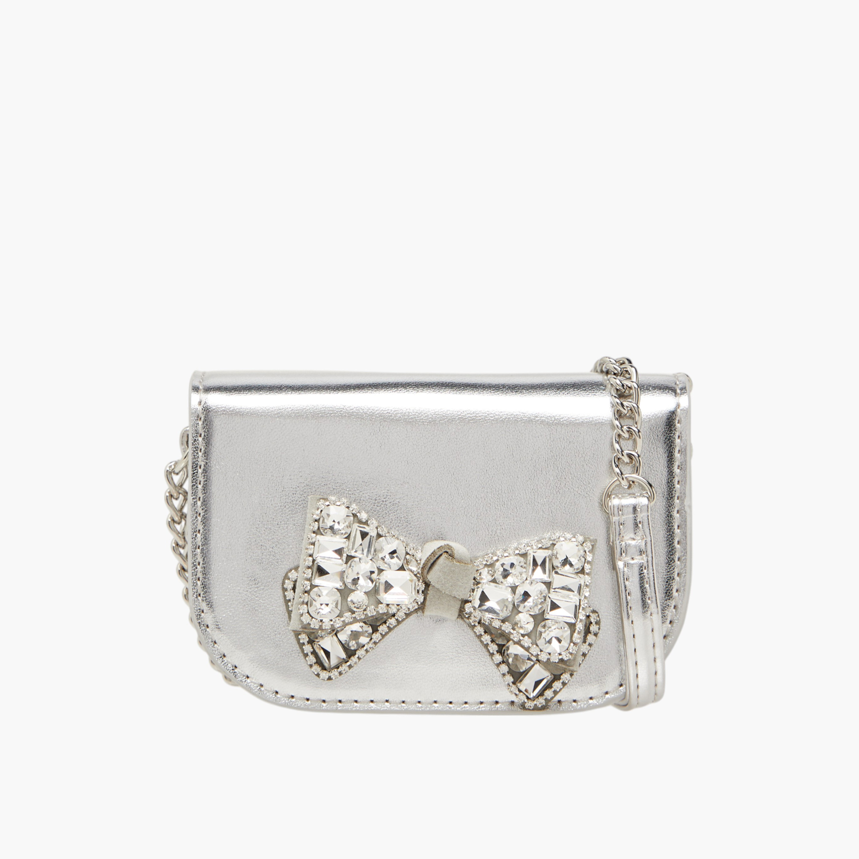 شنطة كروس بودي بحزام سلسلة وزر إغلاق وفيونكة مزينة من سيليست-girls-accessories-bags-image-7