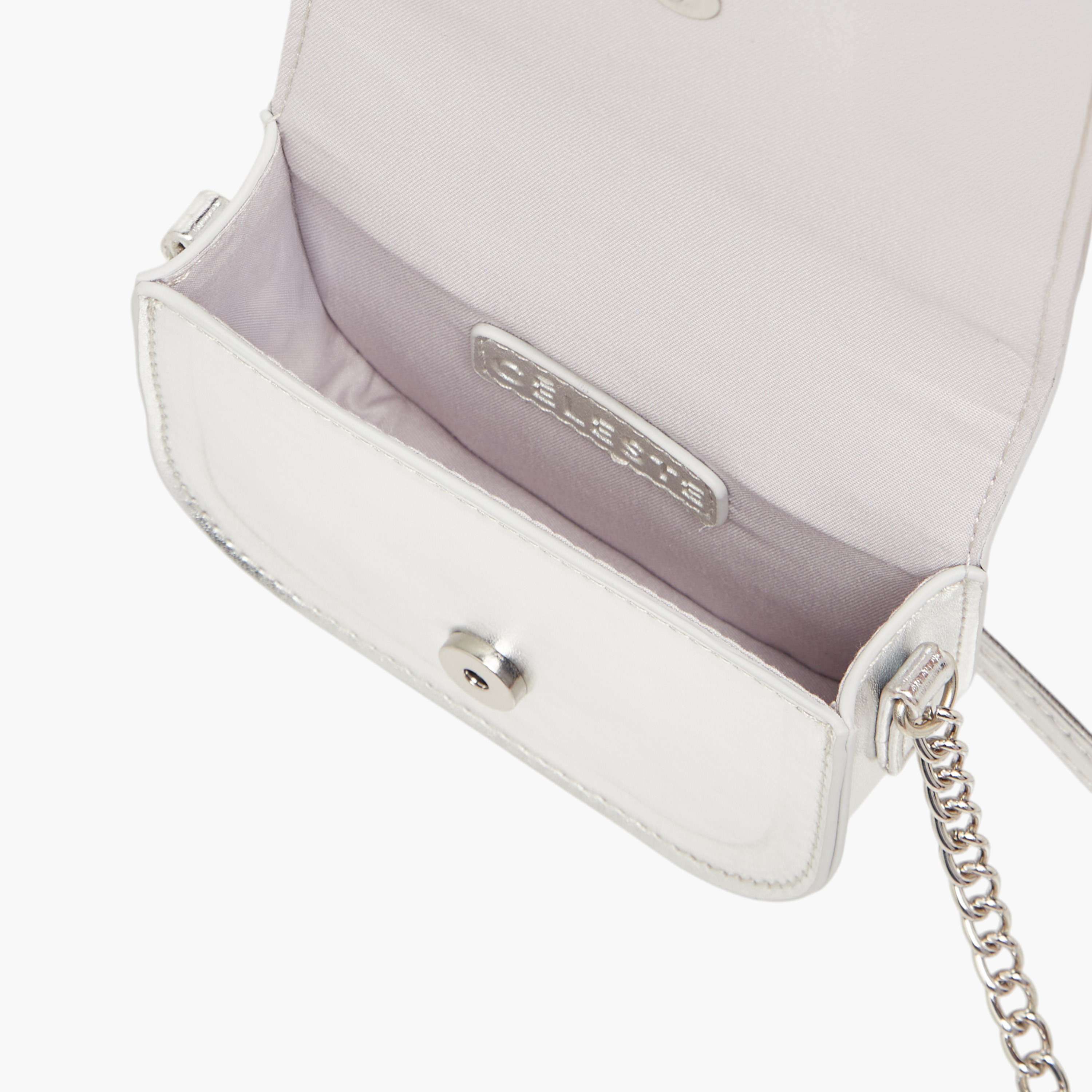 شنطة كروس بودي بحزام سلسلة وزر إغلاق وفيونكة مزينة من سيليست-girls-accessories-bags-image-12