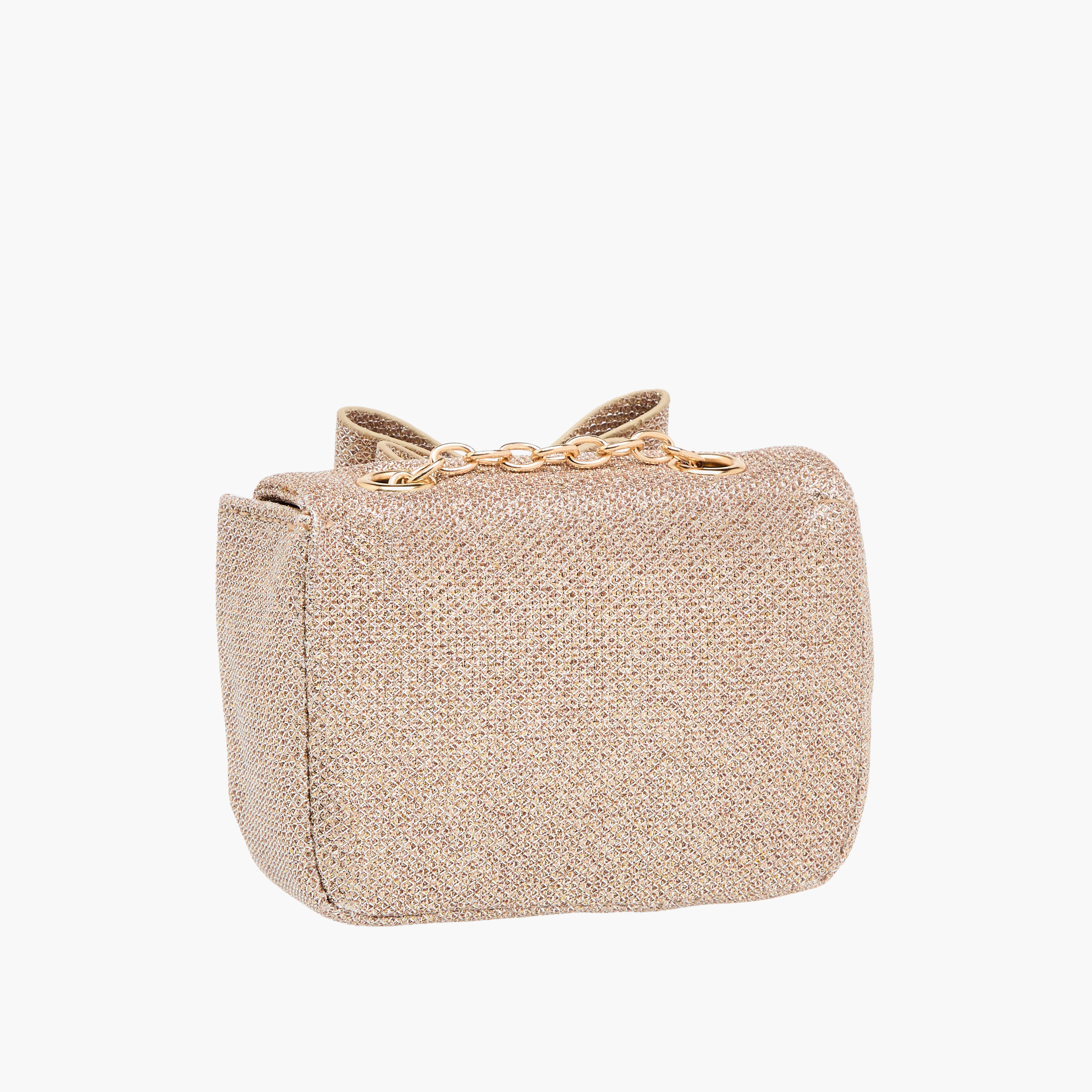 شنطة كروس بودي بفيونكة وبحزام سلسلة وزر إغلاق تويست من ليتل ميسي-girls-accessories-bags-image-3