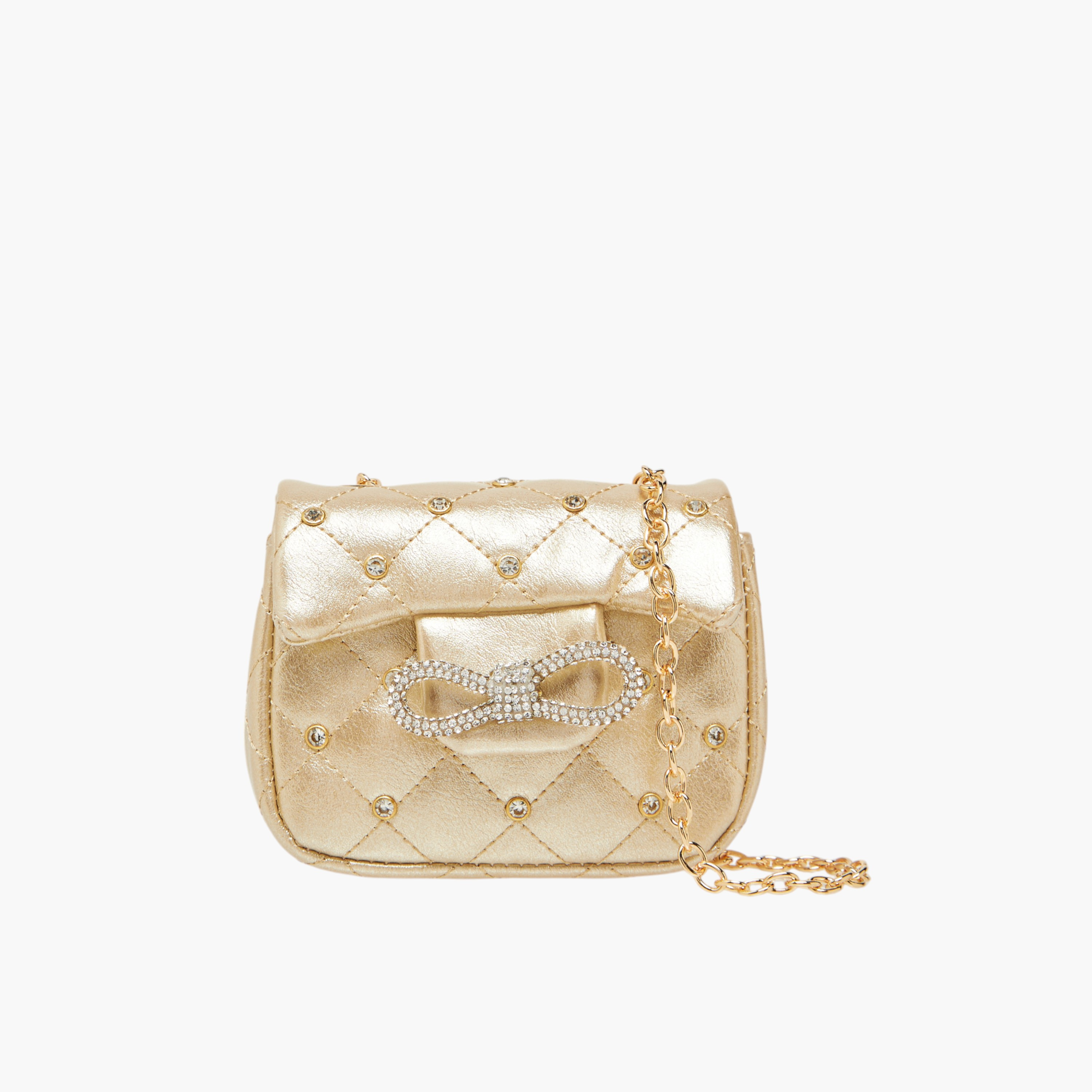 Little Missy Embellished Crossbody Bag with Chain Strap and Button Closure-girls-accessories-bags-image-1