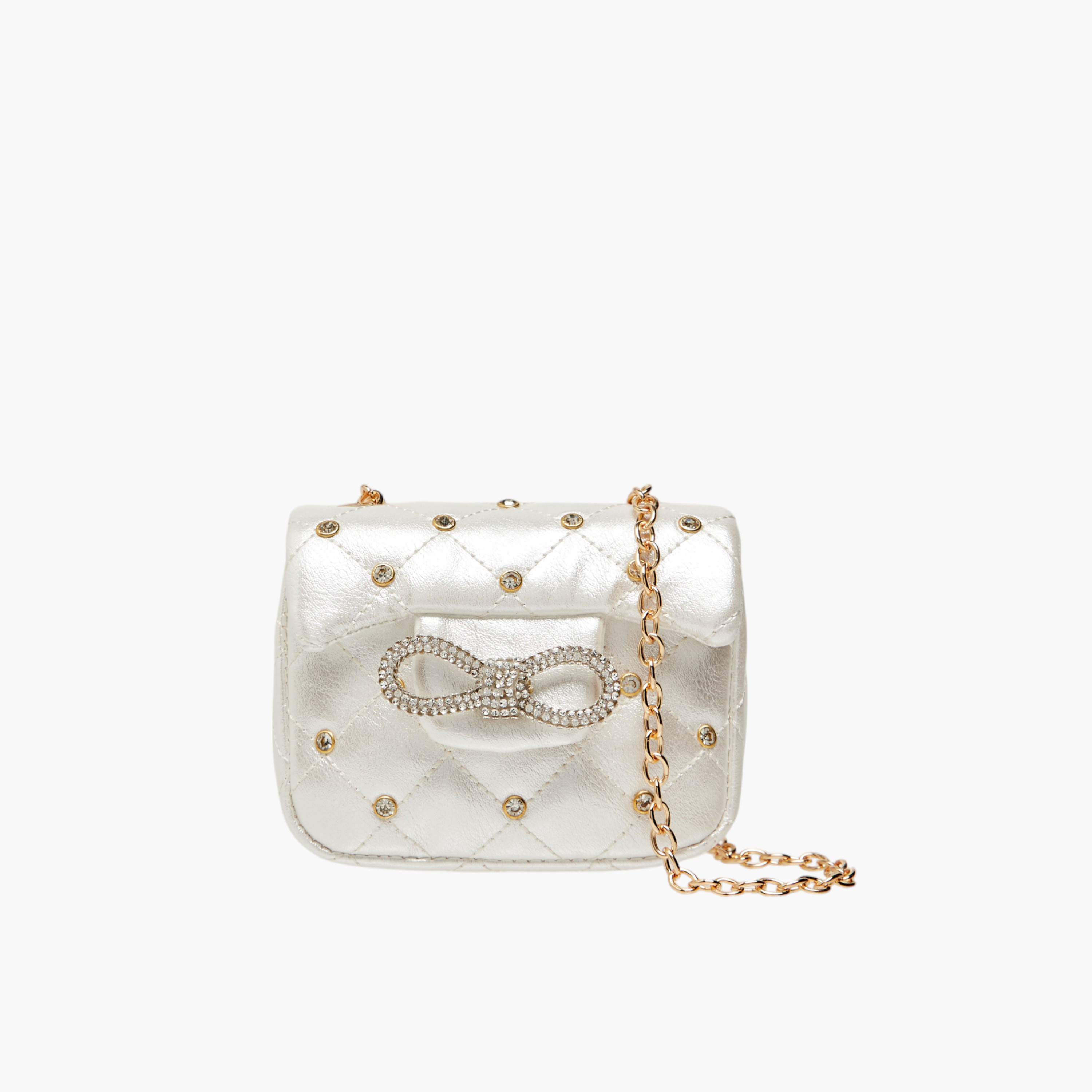 Little Missy Embellished Crossbody Bag with Chain Strap and Button Closure-girls-accessories-bags-image-1