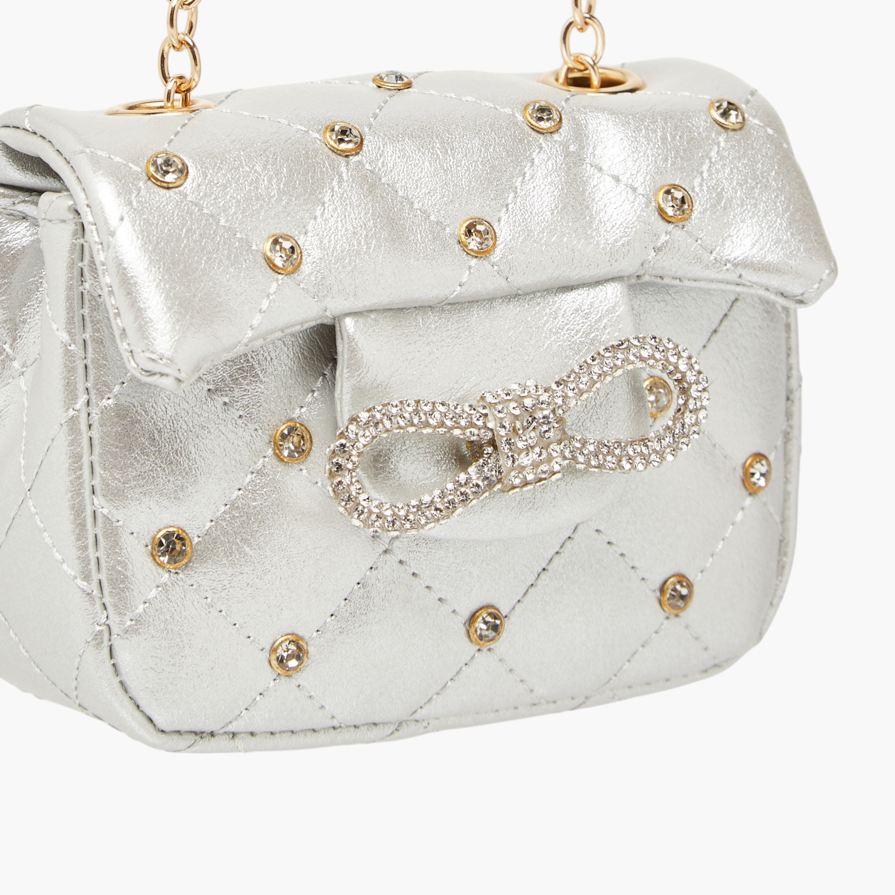Little Missy Embellished Crossbody Bag with Chain Strap and Button Closure-girls-accessories-bags-image-4