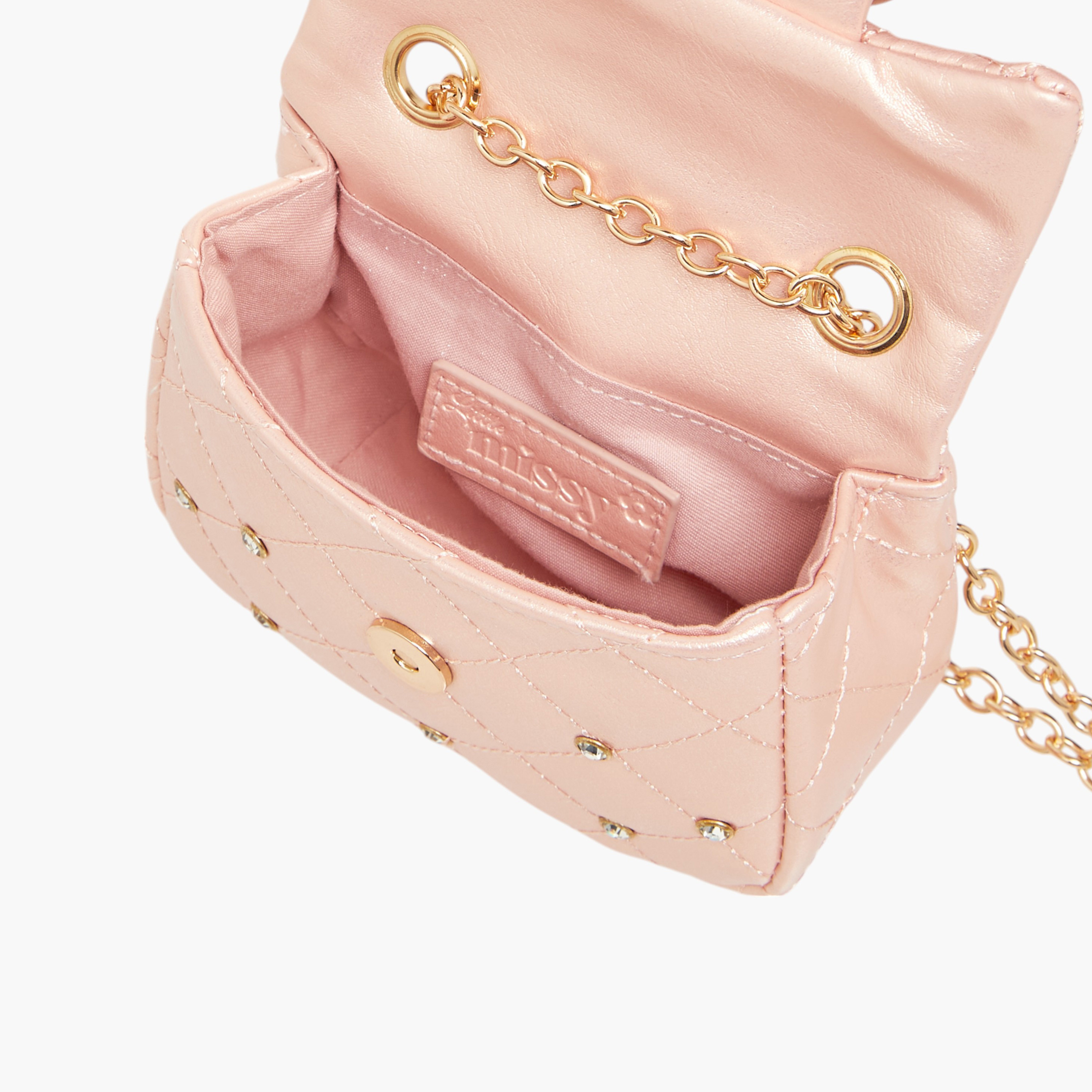 Little Missy Embellished Crossbody Bag with Chain Strap and Button Closure-girls-accessories-bags-image-6
