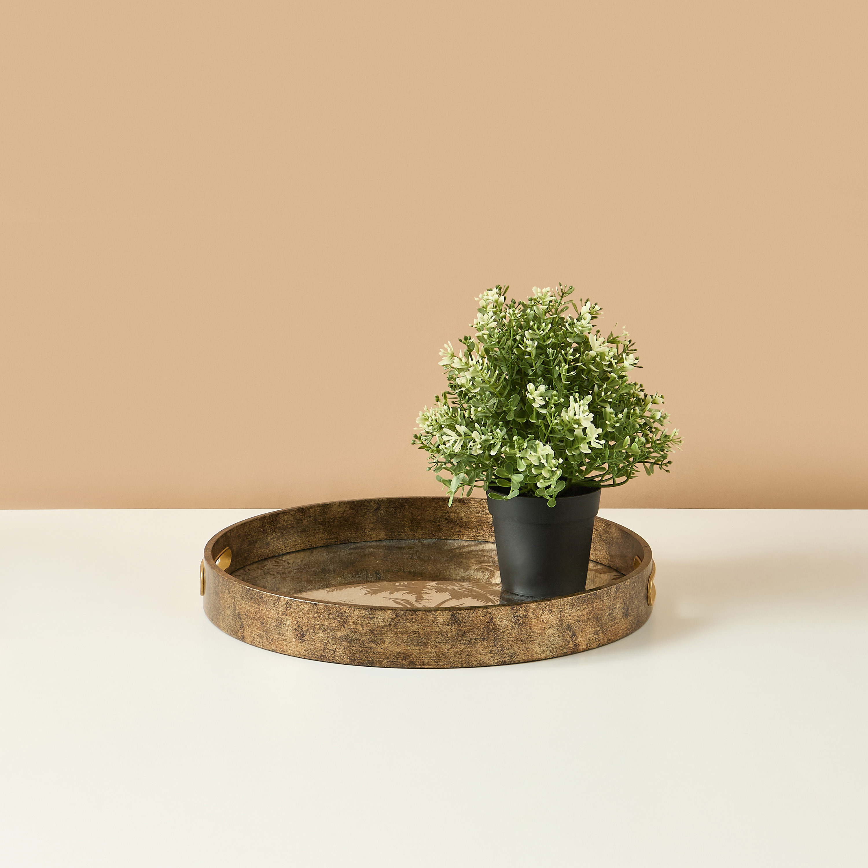 Palm Tree Print Round Decorative Tray - 35x35x4 cms-household-dining-serveware-servingtrays-image-1