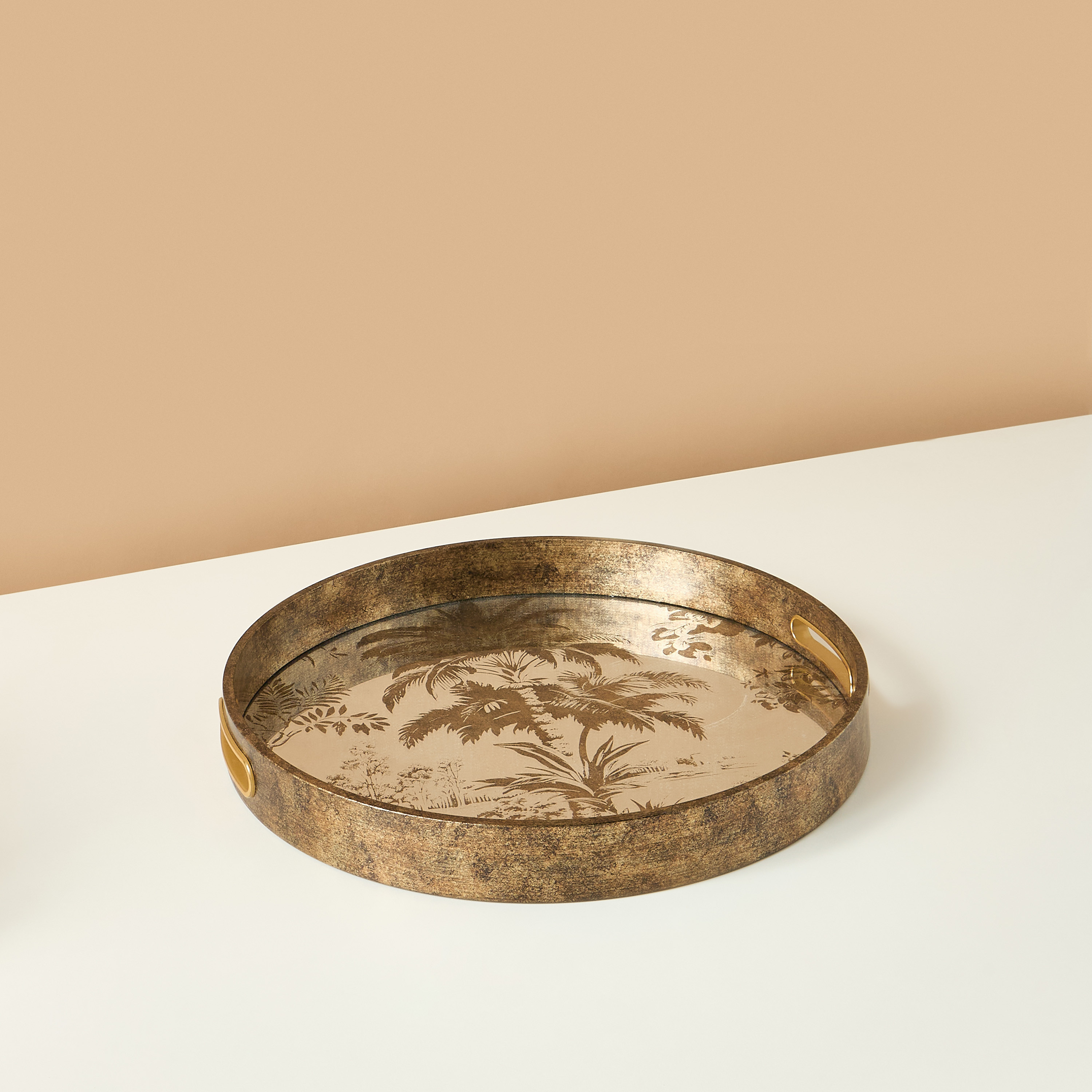 Palm Tree Print Round Decorative Tray - 35x35x4 cms-household-dining-serveware-servingtrays-image-3