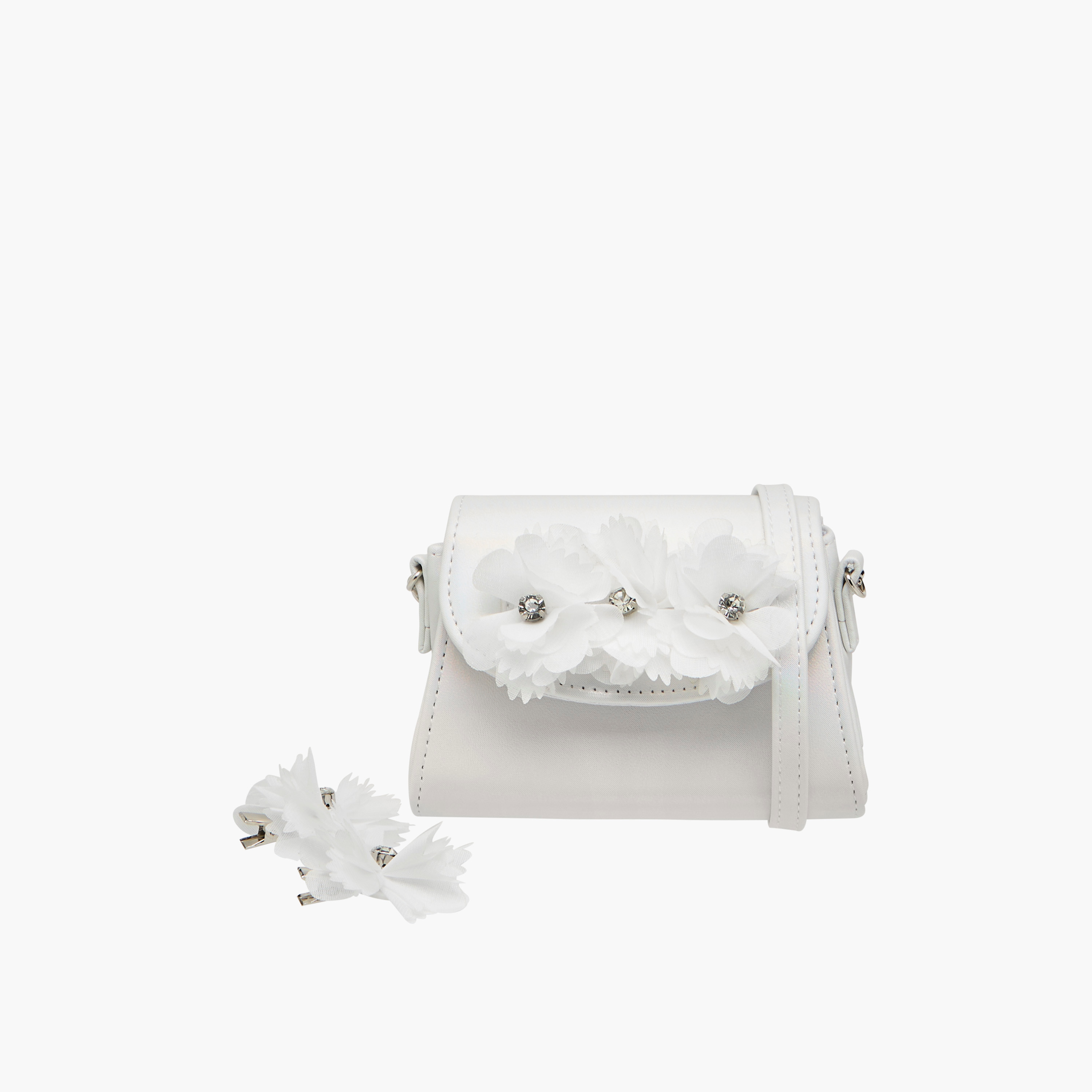 شنطة كروس بودي بزينة أزهار مع دبابيس شعر من ليتل ميسي-girls-accessories-bags-image-1