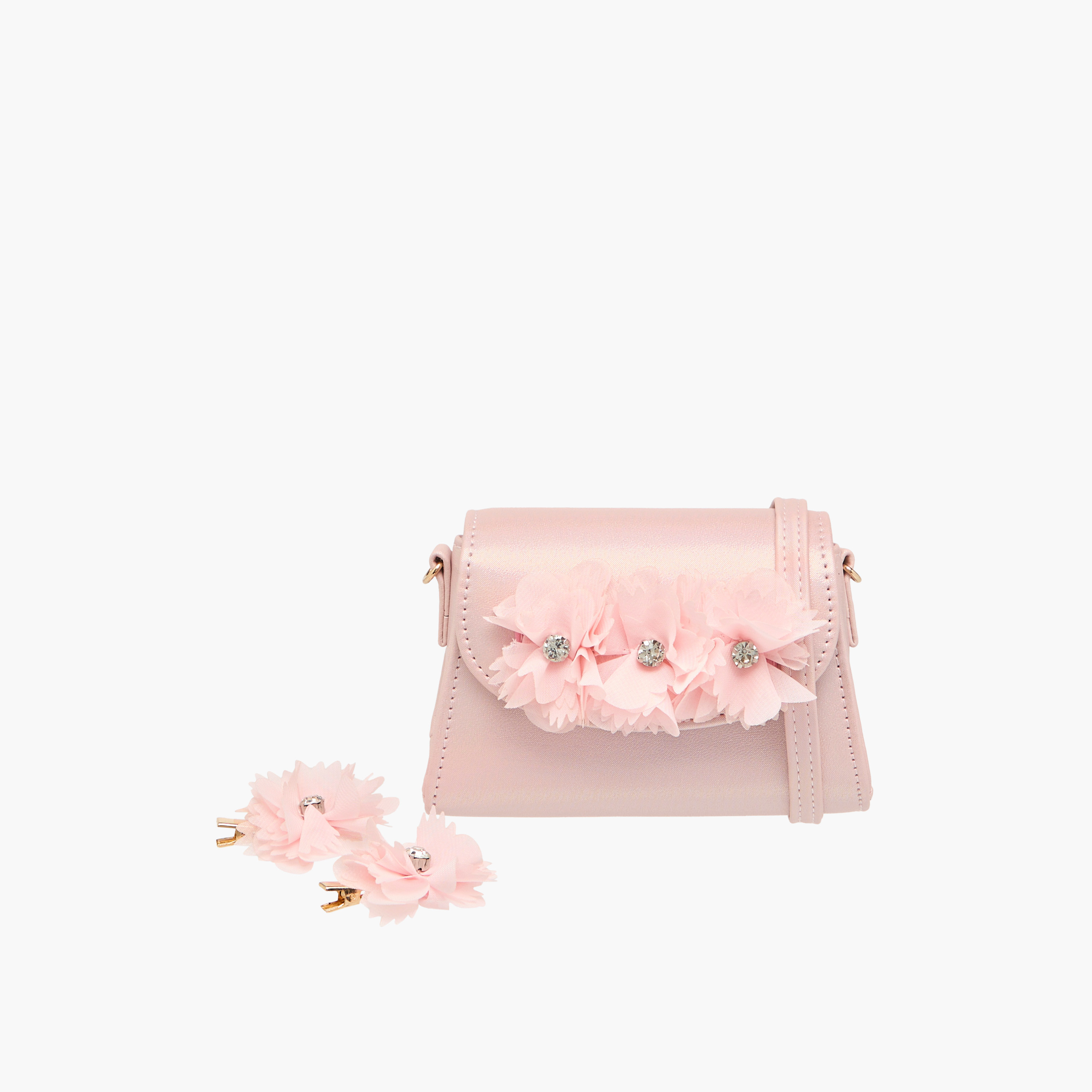 شنطة كروس بودي بزينة أزهار مع دبابيس شعر من ليتل ميسي-girls-accessories-bags-image-1