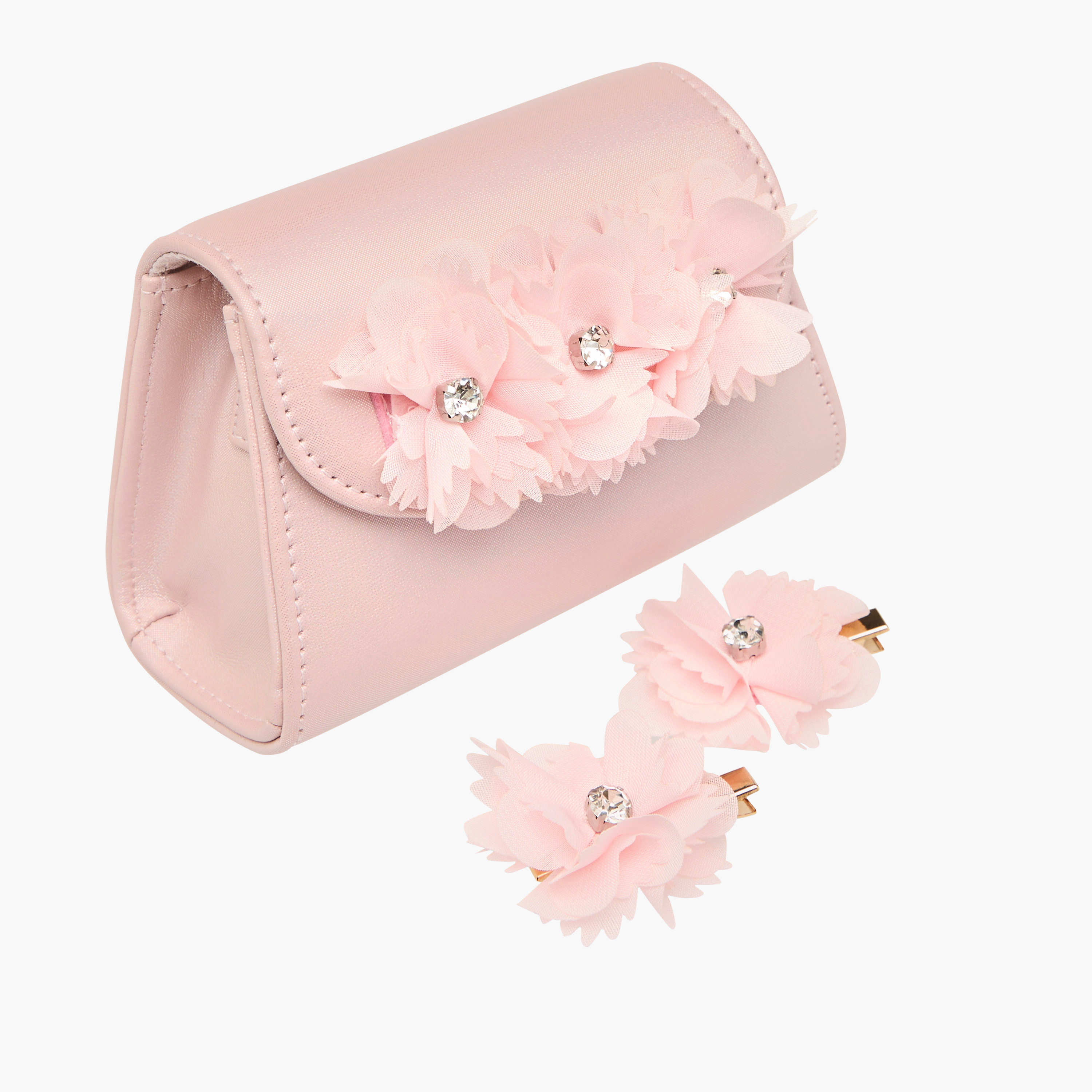 شنطة كروس بودي بزينة أزهار مع دبابيس شعر من ليتل ميسي-girls-accessories-bags-image-4