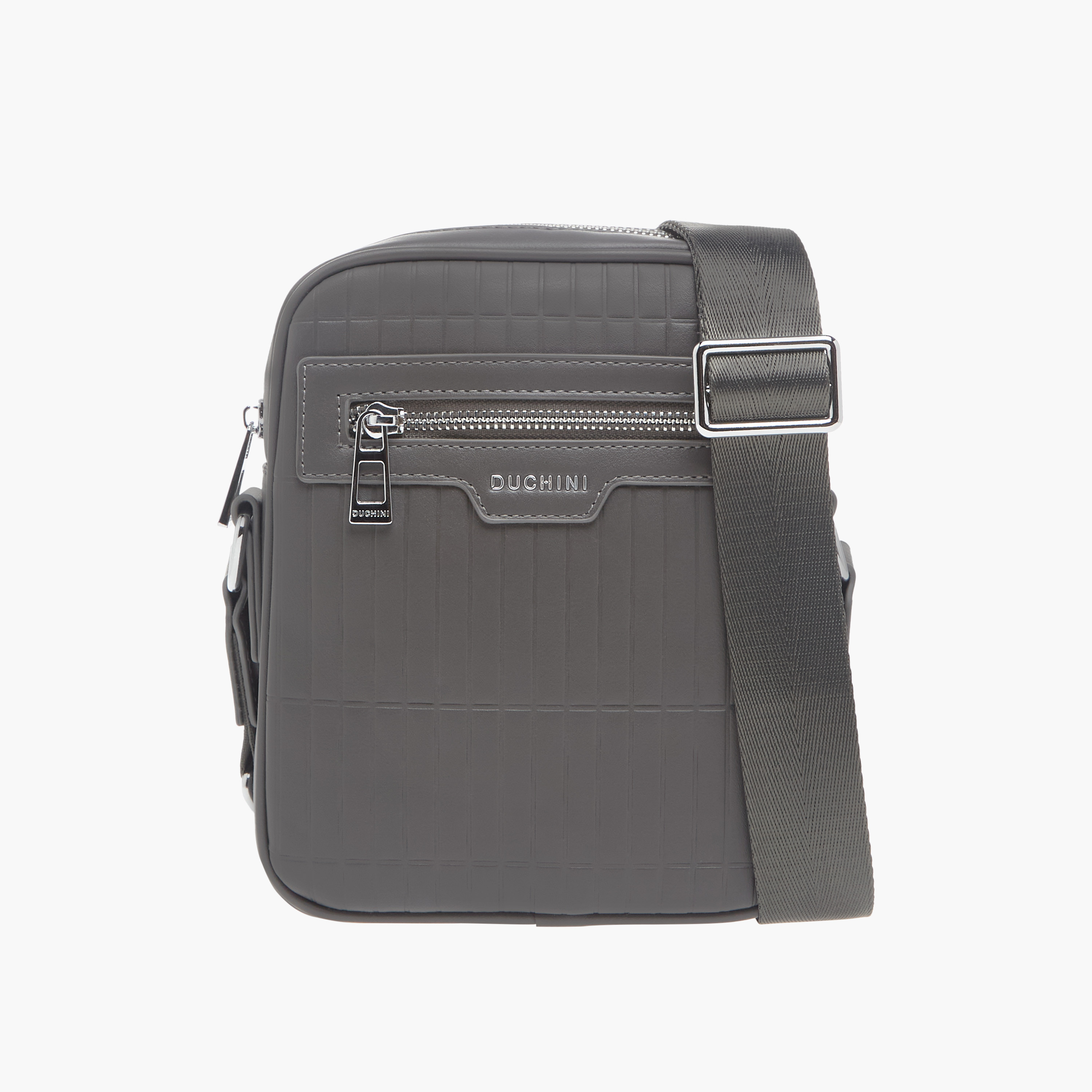 Duchini Textured Crossbody Bag with Zip Closure and Adjustable Strap-men-bags-image-1