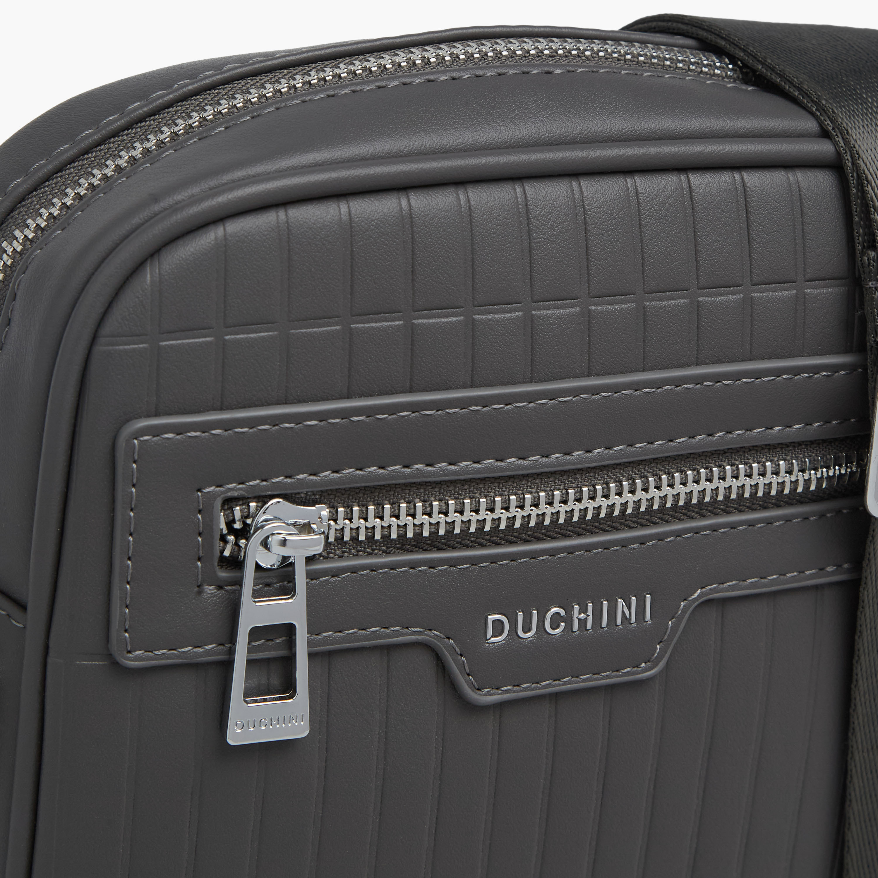 Duchini Textured Crossbody Bag with Zip Closure and Adjustable Strap-men-bags-image-4