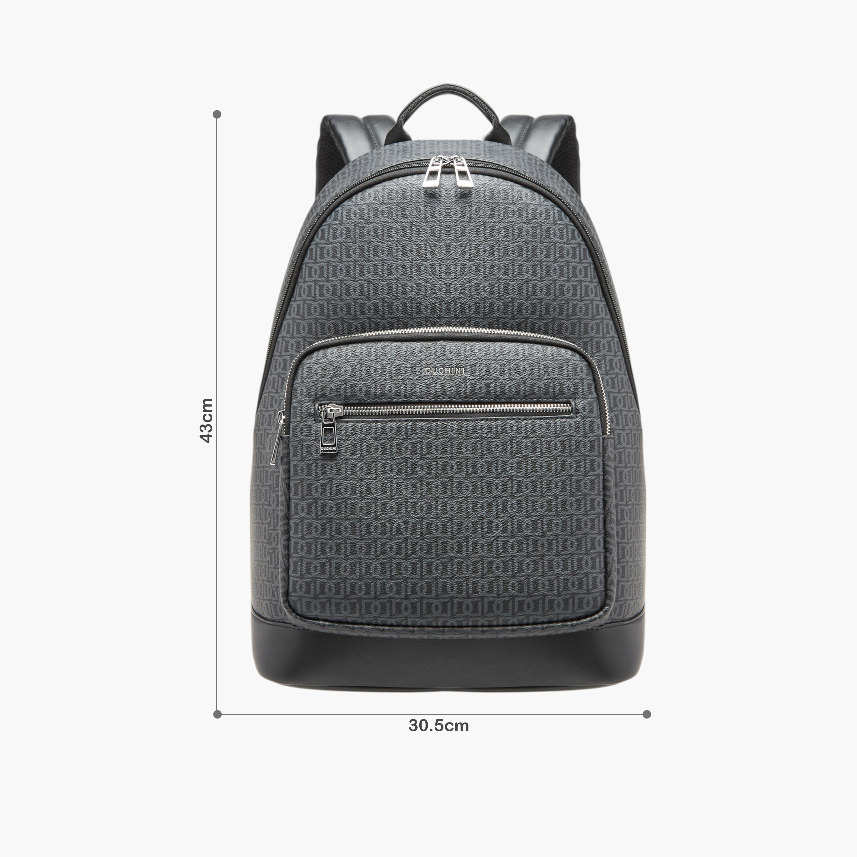 شنطة ظهر بطبعات مونوجرام بسحاب إغلاق وقسم للابتوب من دوتشيني - 31x43x17 سم-women-bagsandwallets-backpacks-image-2