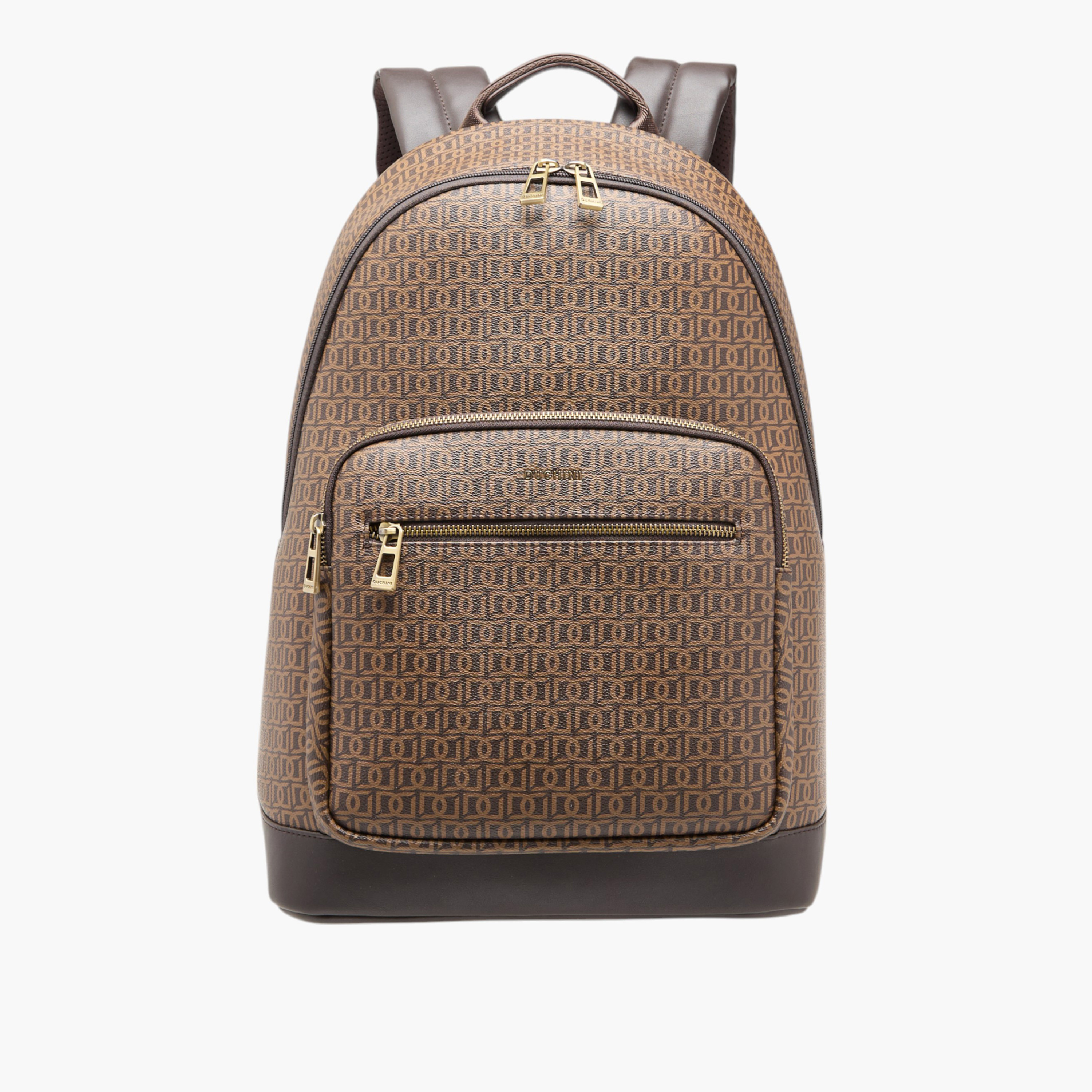 Duchini Monogram Print Backpack with Zip Closure and Laptop Compartment - 31x43x17 cm-women-bagsandwallets-backpacks-image-1
