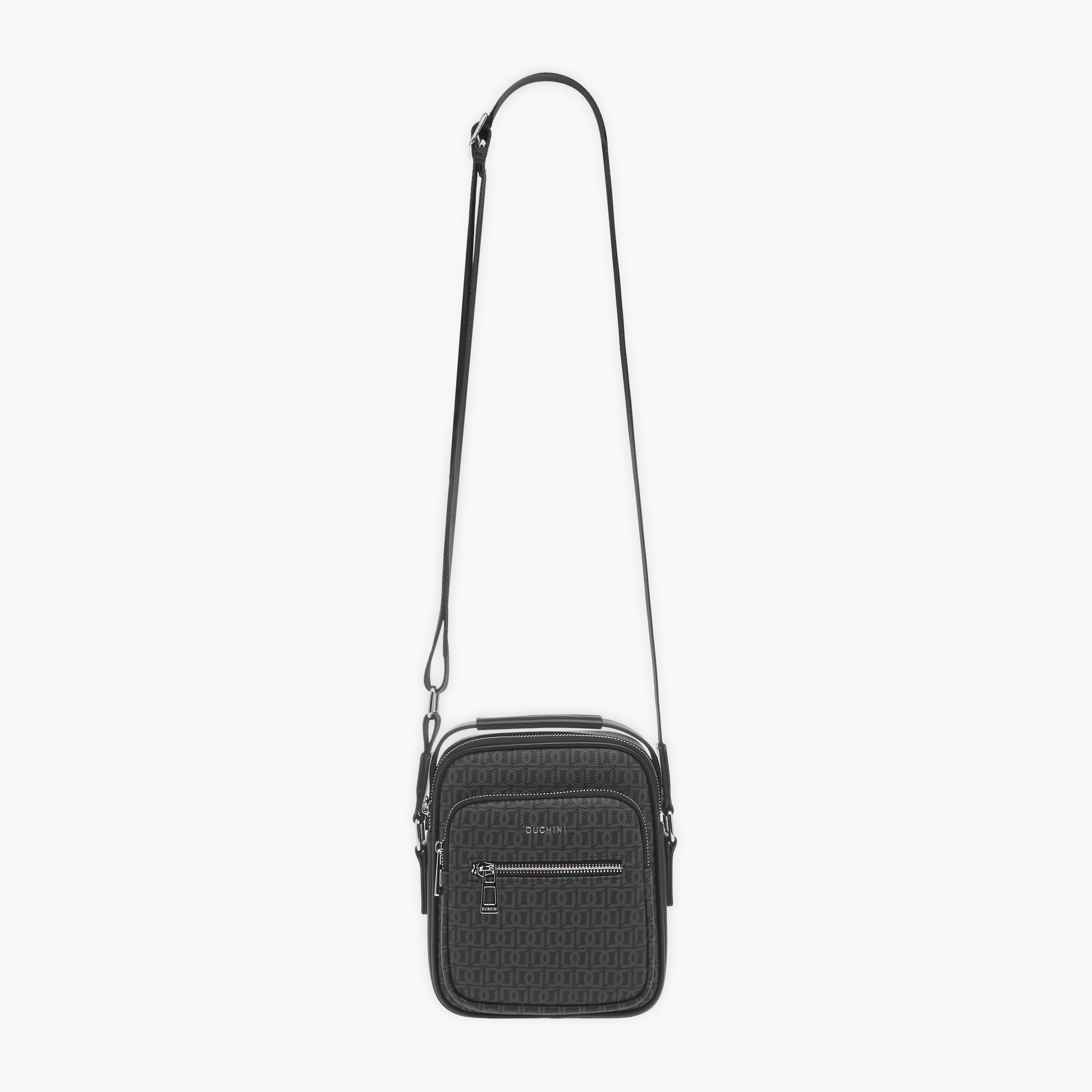 Duchini Monogram Print Crossbody Bag with Zip Closure and Adjustable Strap-men-bags-image-2