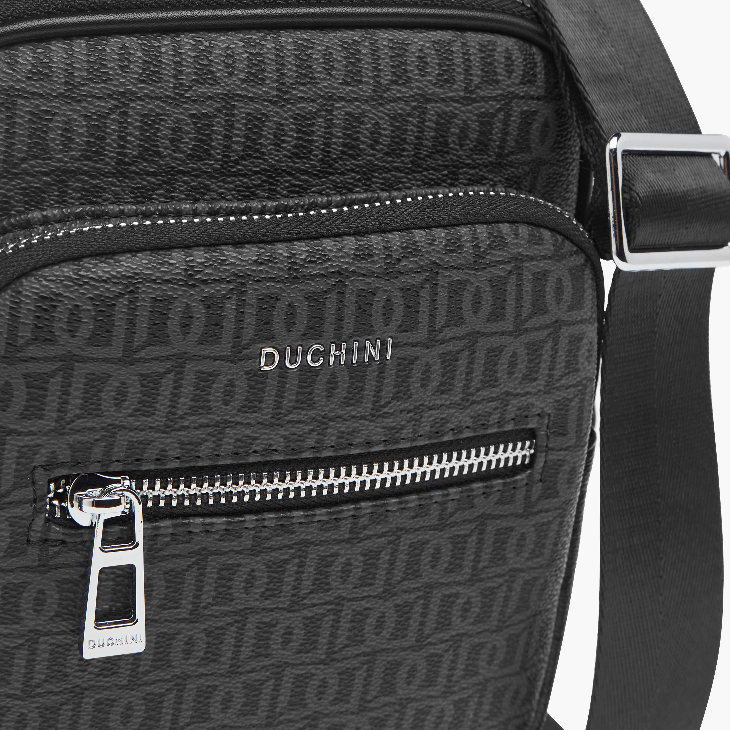 Duchini Monogram Print Crossbody Bag with Zip Closure and Adjustable Strap-men-bags-image-4
