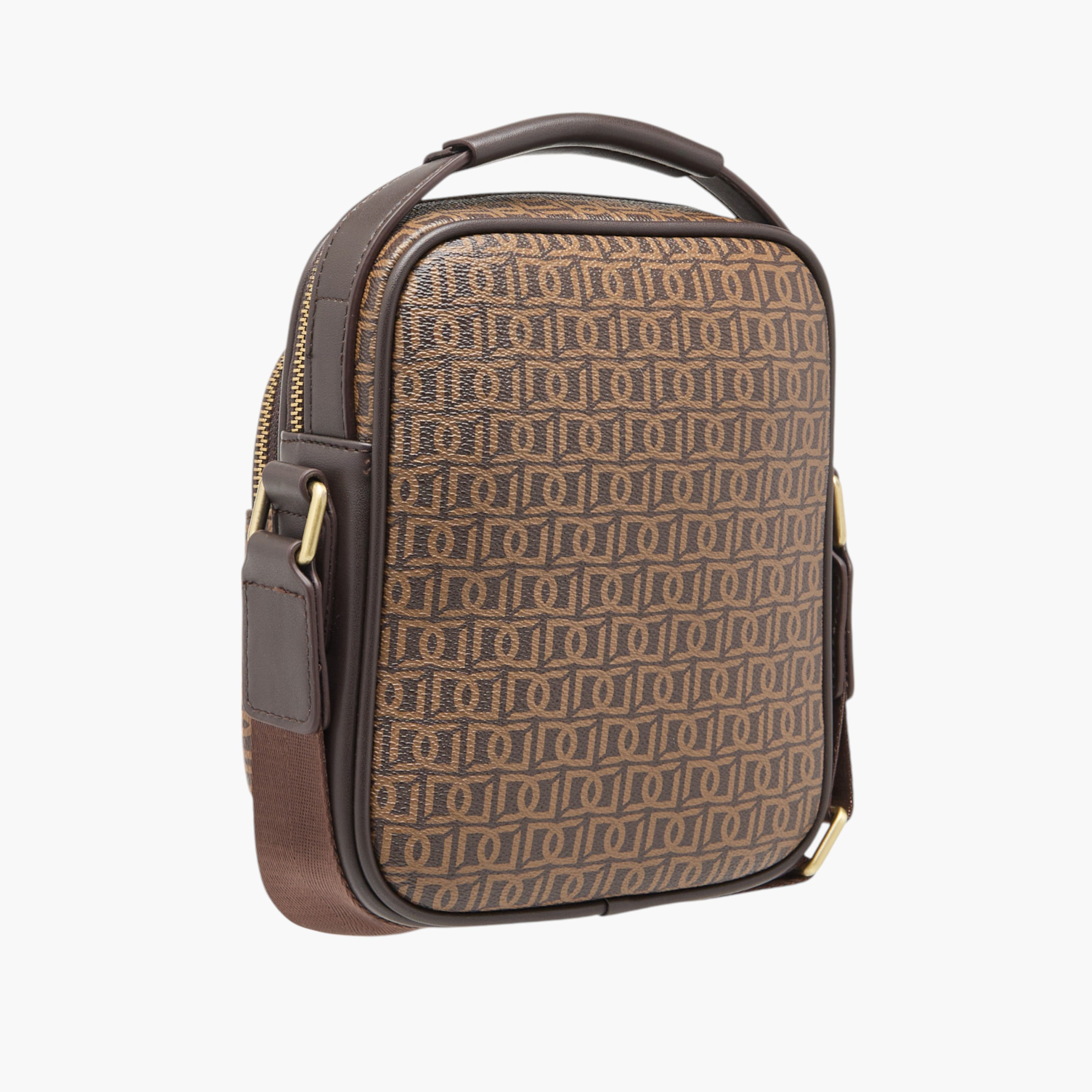 Duchini Monogram Print Crossbody Bag with Zip Closure and Adjustable Strap-men-bags-image-3