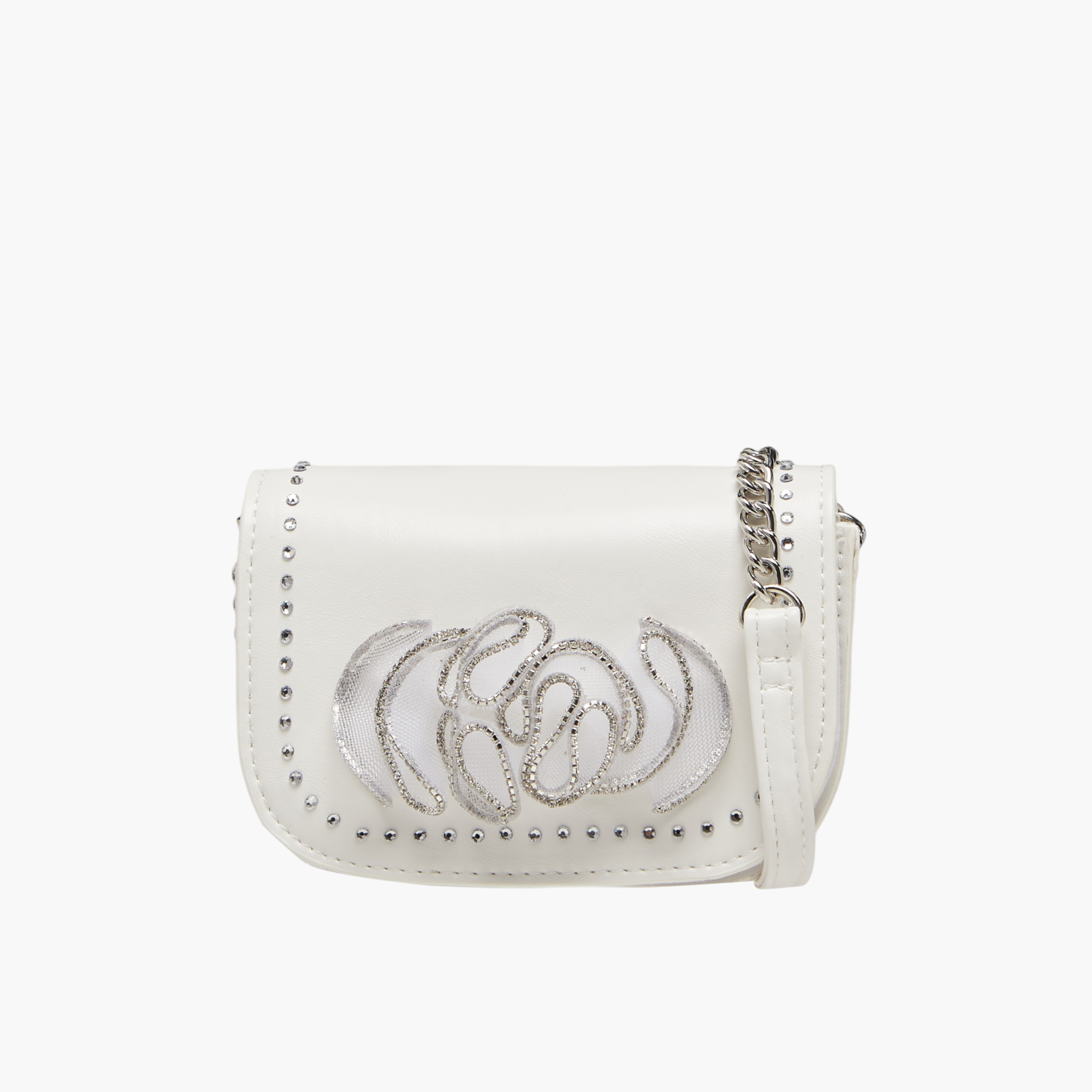 Celeste Embellished Crossbody Bag with Chain Strap and Button Closure-girls-accessories-bags-image-1