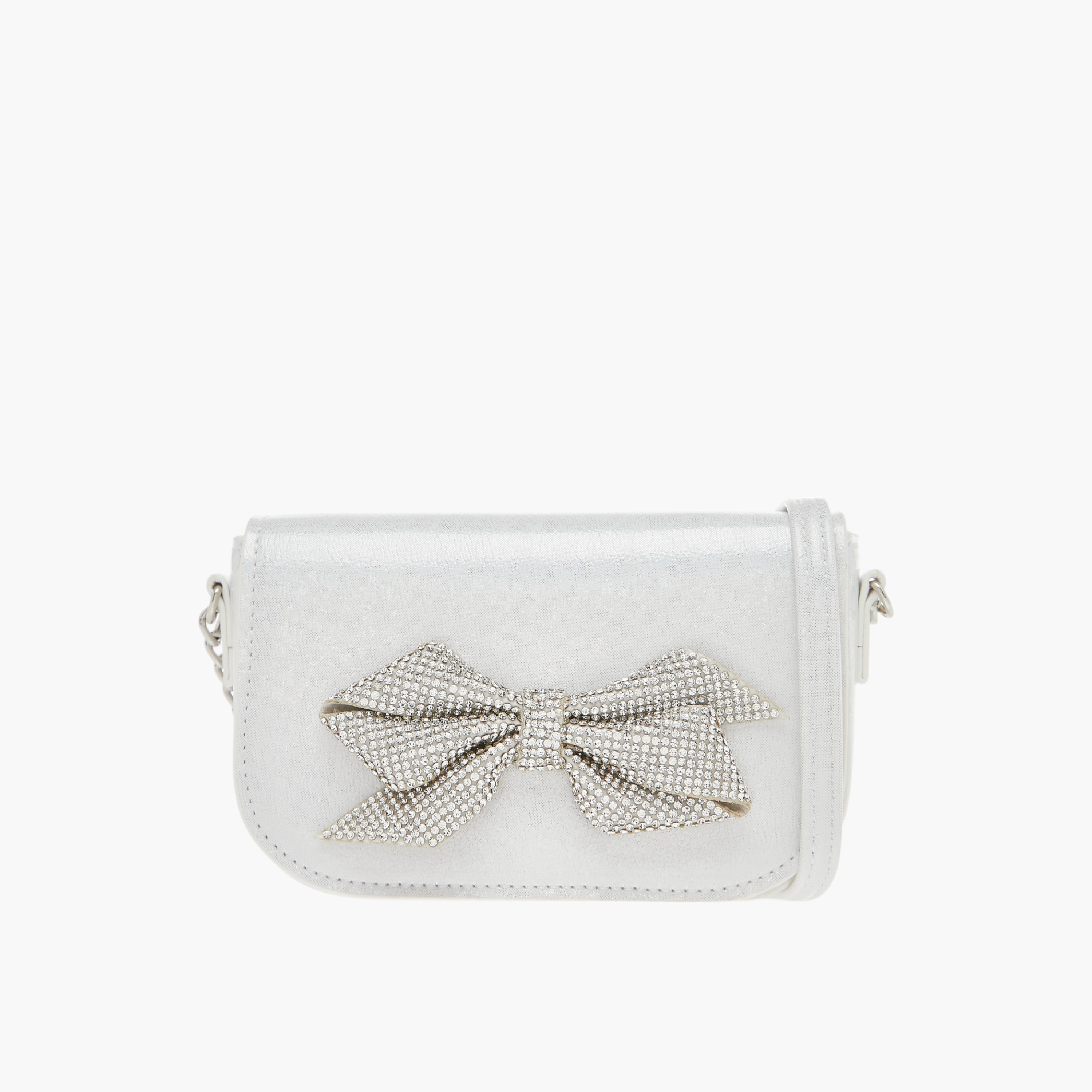 Celeste Bow Embellished Crossbody Bag with Chain Detail Strap and Flap Closure-girls-accessories-bags-image-1
