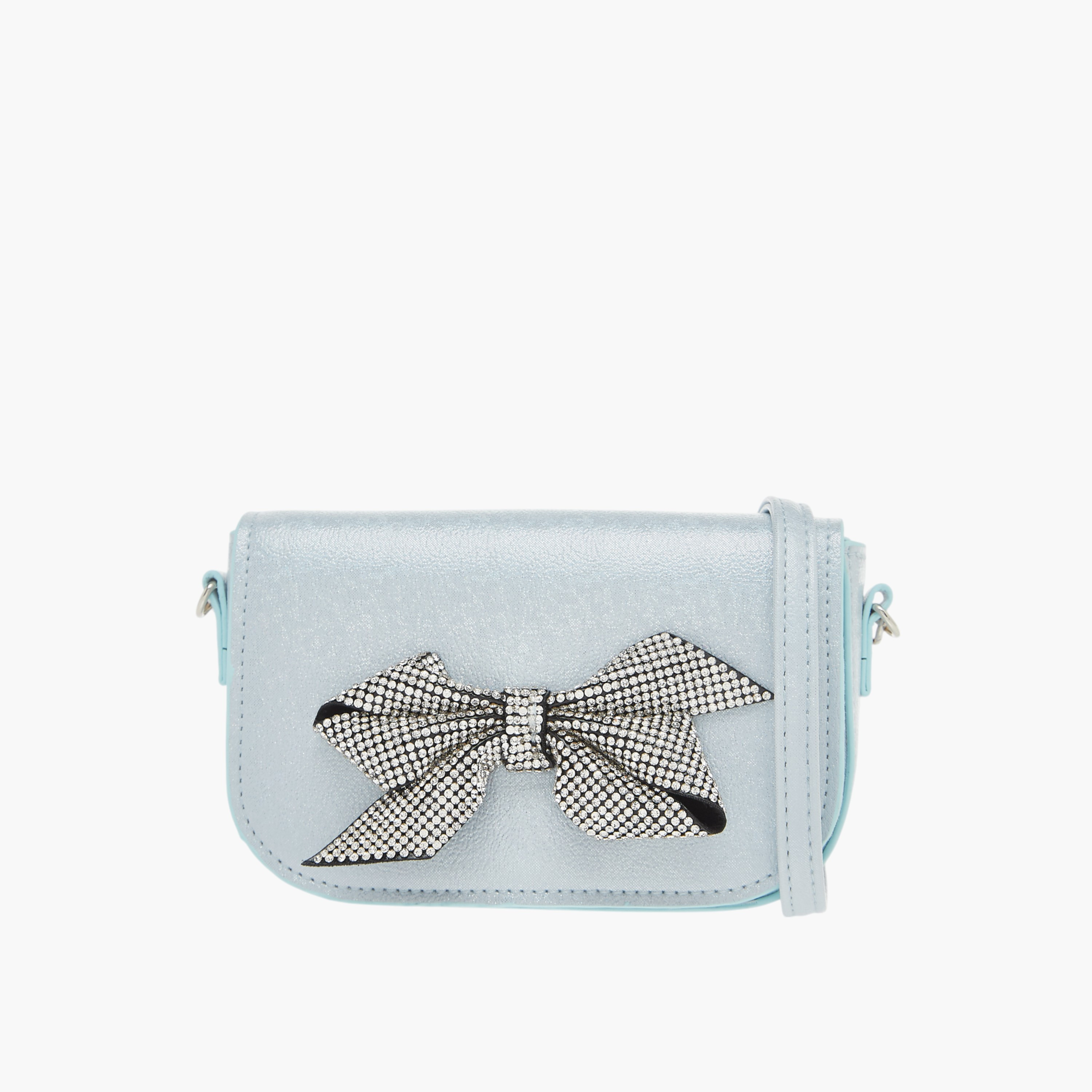 Celeste Bow Embellished Crossbody Bag with Chain Detail Strap and Flap Closure-girls-accessories-bags-image-1