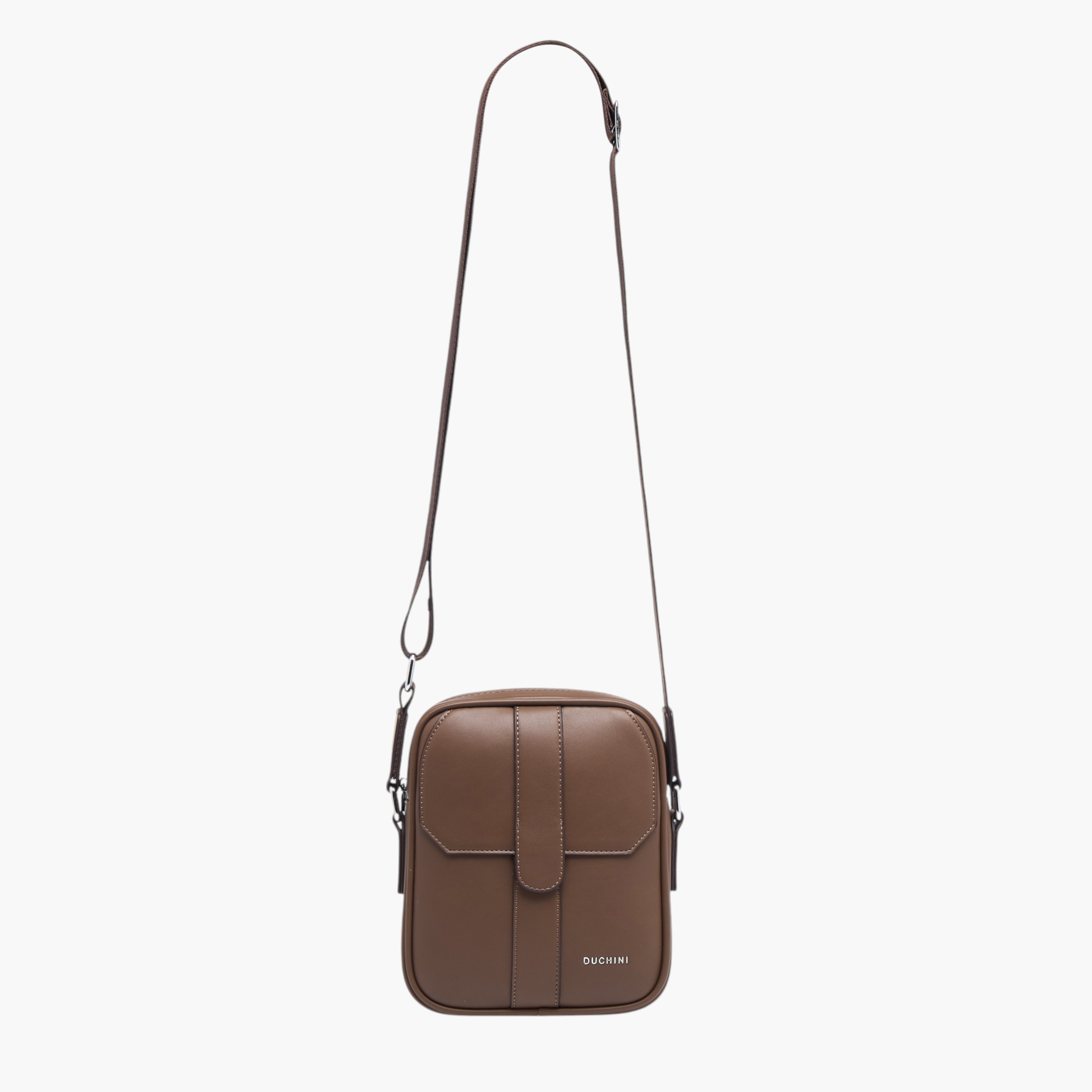 Duchini Panelled Crossbody Bag with Zip Closure and Adjustable Strap-men-bags-image-2