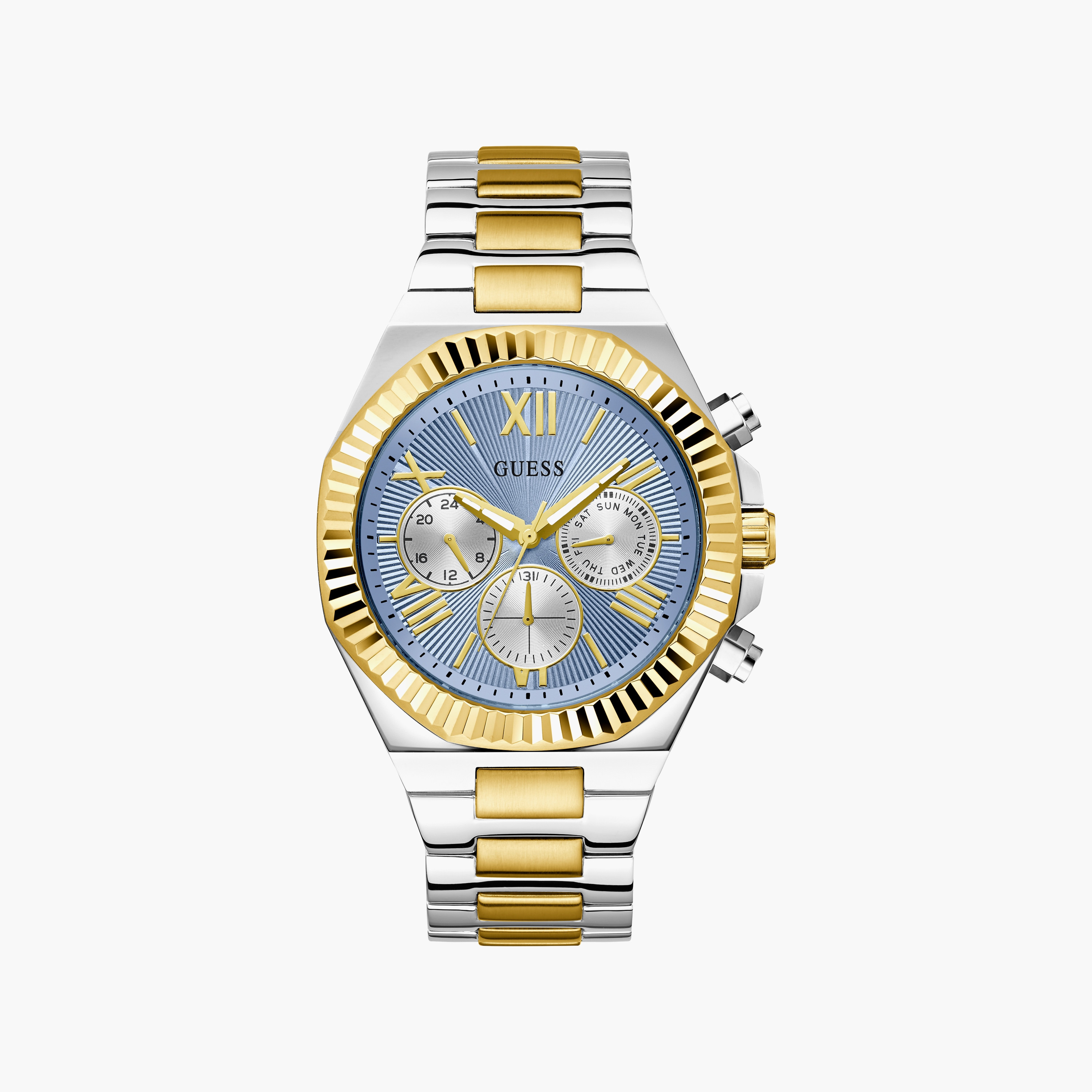 Guess Men's 44 MM Silver & Gold Chronograph Stainless Steel Watch | GW0703G3-men-watchesandjewellery-watches-image-1