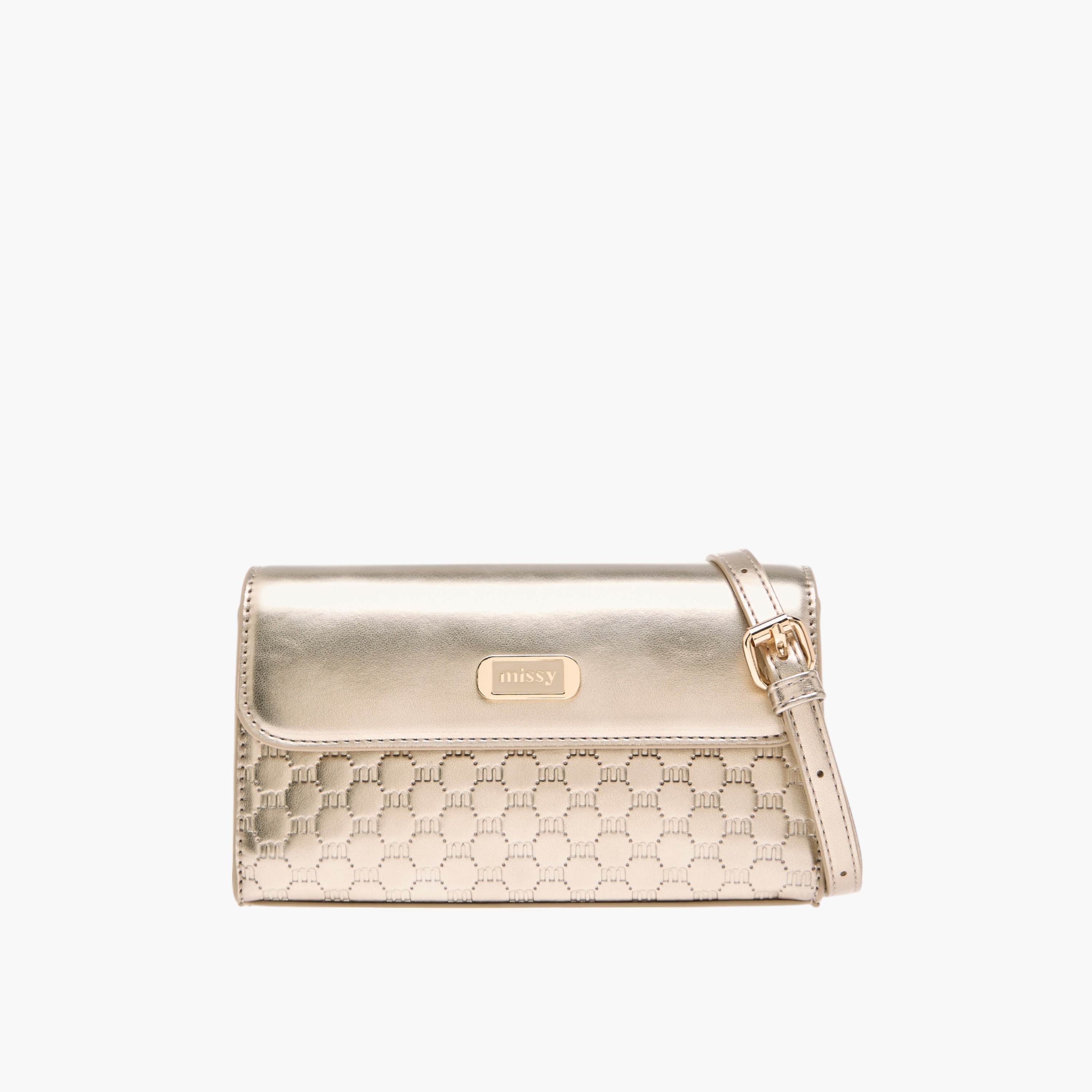 Missy Logo Embossed Crossbody Bag with Detachable Strap and Flap Closure-women-bagsandwallets-handbags-image-1