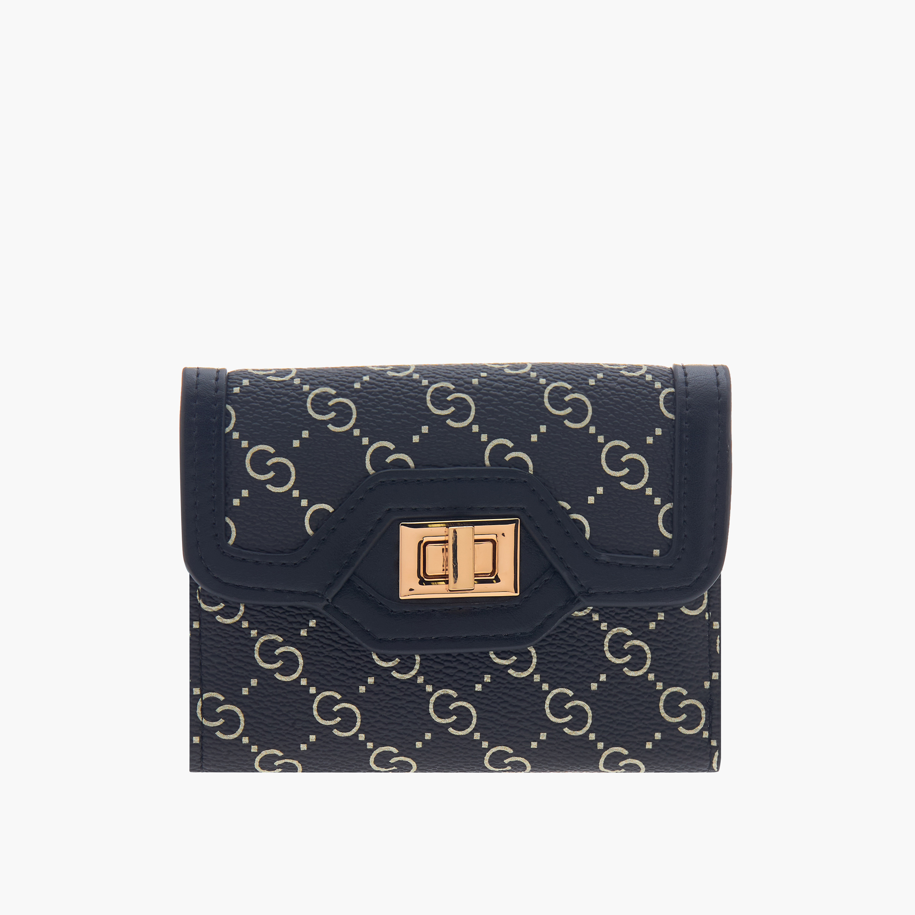 محفظة مونوجرام بطية ثنائية وقفل إغلاق من سيليست-women-bagsandwallets-wallets-image-1