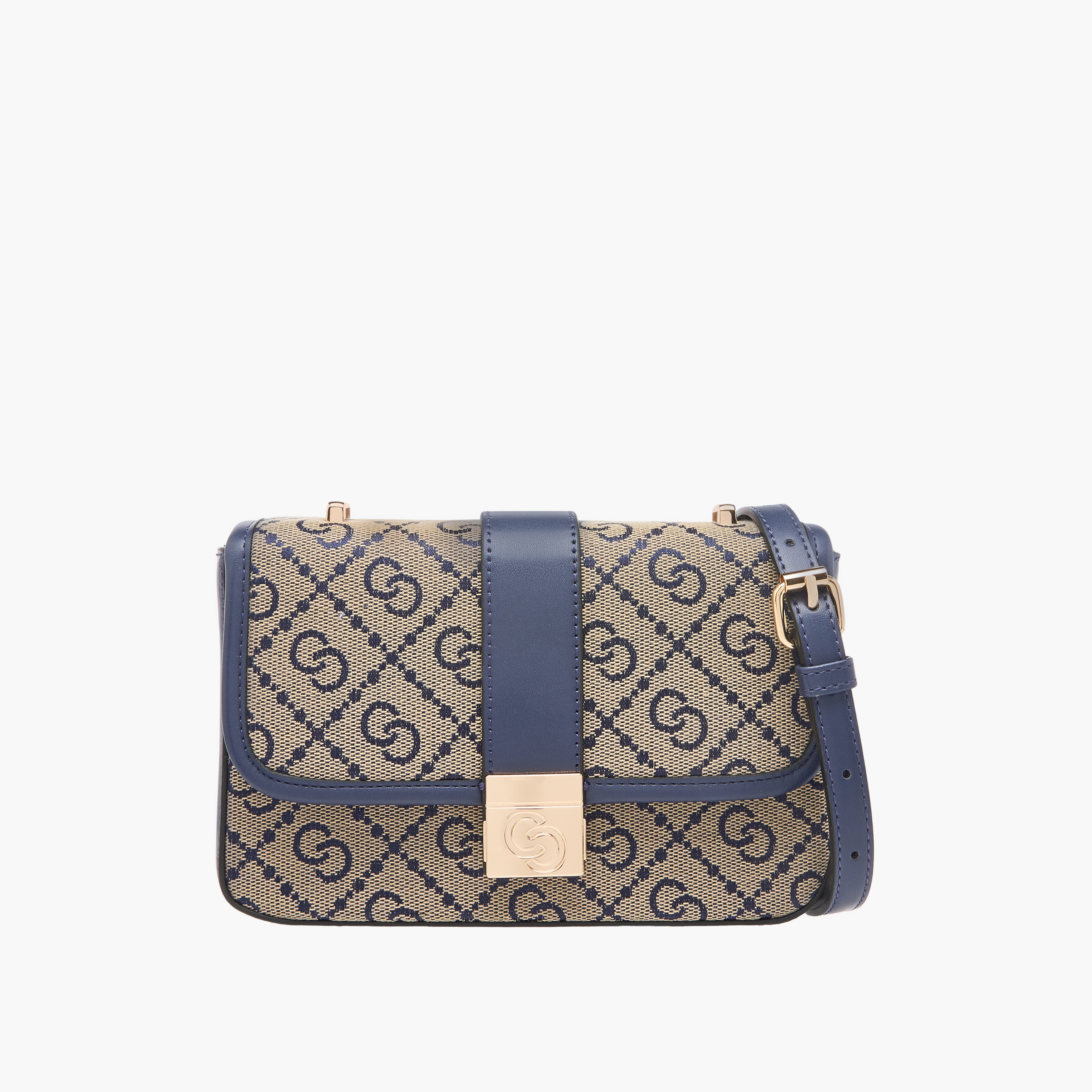 Celeste Jacquard Monogram Crossbody Bag with Button Closure and Adjustable Strap-women-bagsandwallets-handbags-image-1