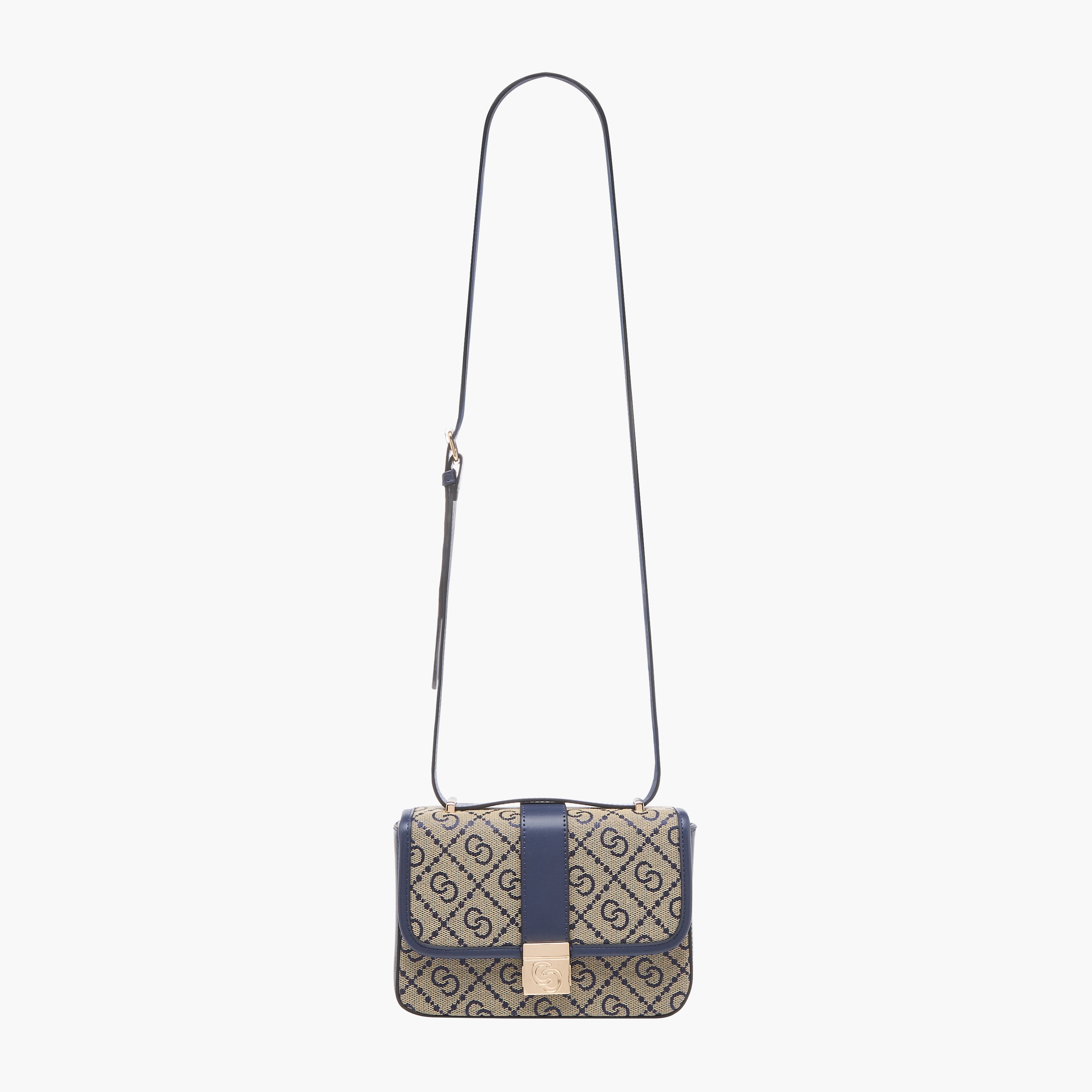 Celeste Jacquard Monogram Crossbody Bag with Button Closure and Adjustable Strap-women-bagsandwallets-handbags-image-2
