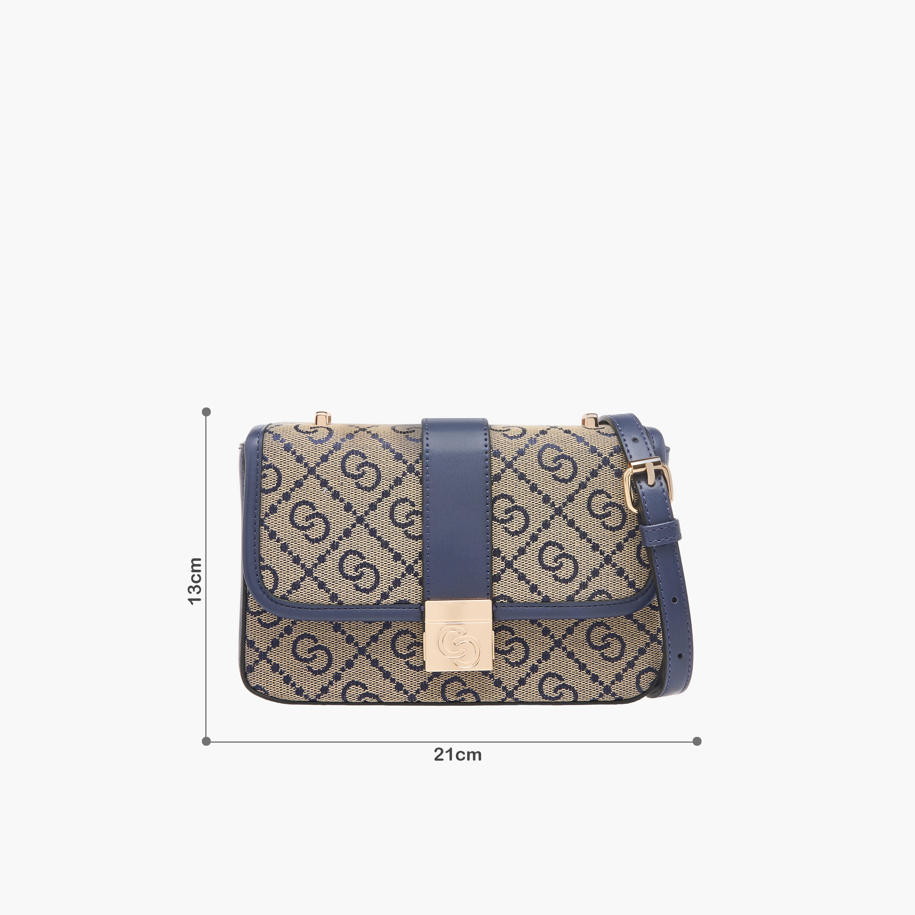 Celeste Jacquard Monogram Crossbody Bag with Button Closure and Adjustable Strap-women-bagsandwallets-handbags-image-8