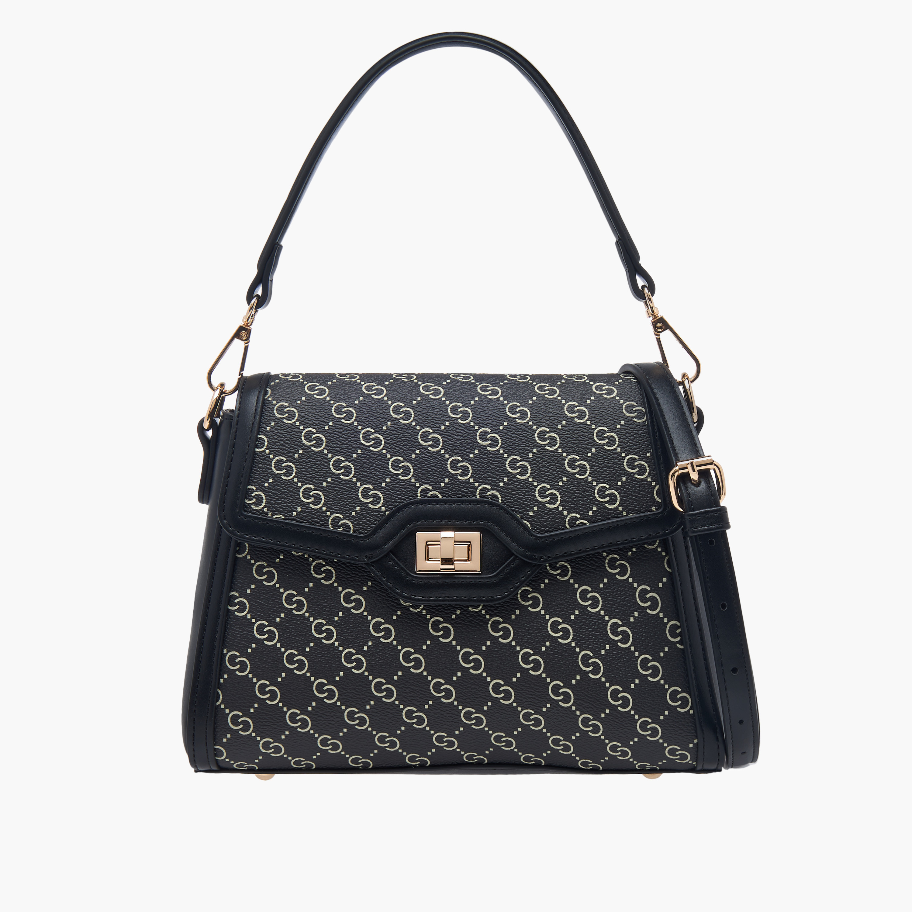 Celeste Monogram Print Shoulder Bag with Adjustable Strap and Twist Lock Closure-women-bagsandwallets-handbags-image-1