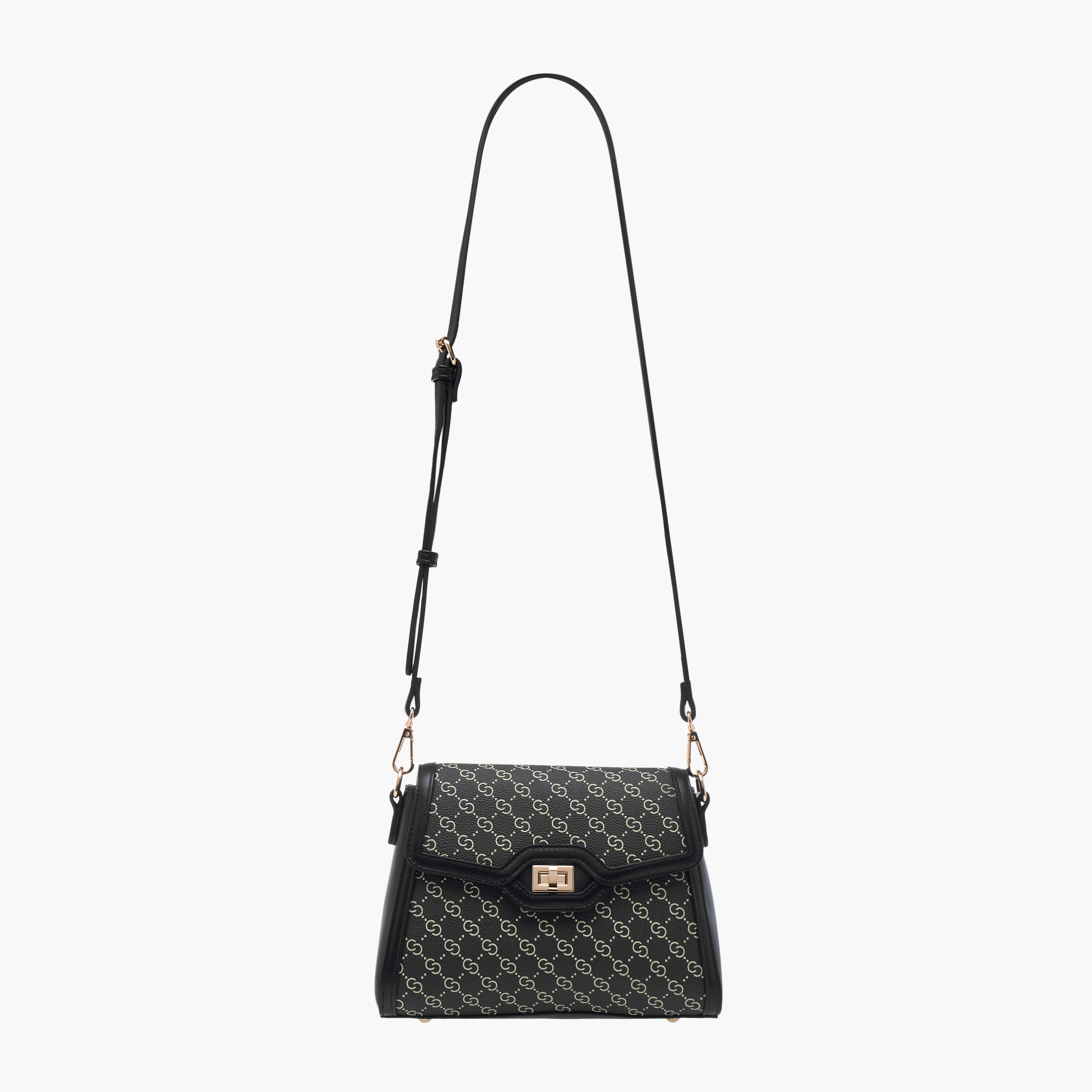 Celeste Monogram Print Shoulder Bag with Adjustable Strap and Twist Lock Closure-women-bagsandwallets-handbags-image-2