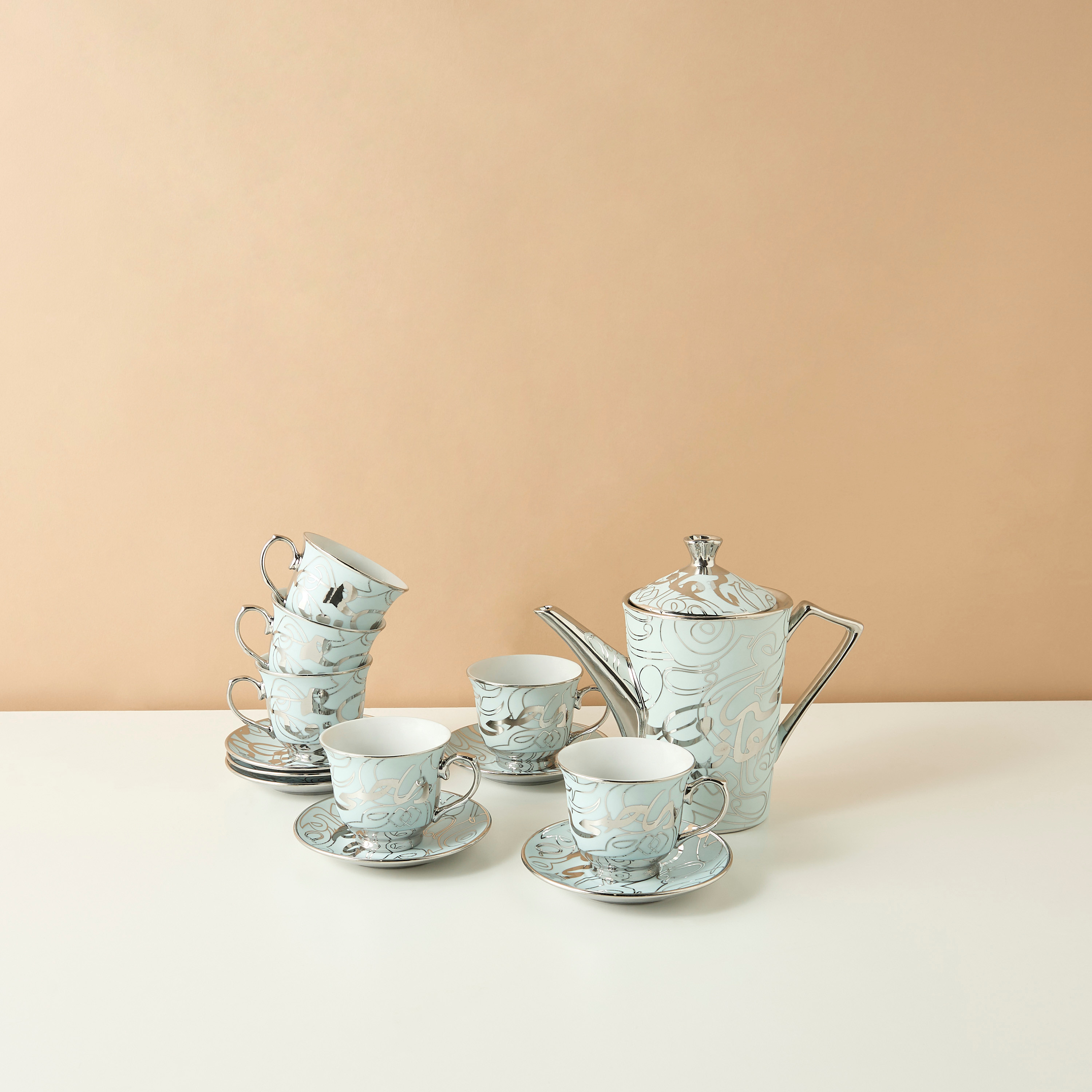 Calligraphy Printed 13-Piece Porcelain Tea Set-household-dining-teaandcoffee-teaandcoffeesets-image-2