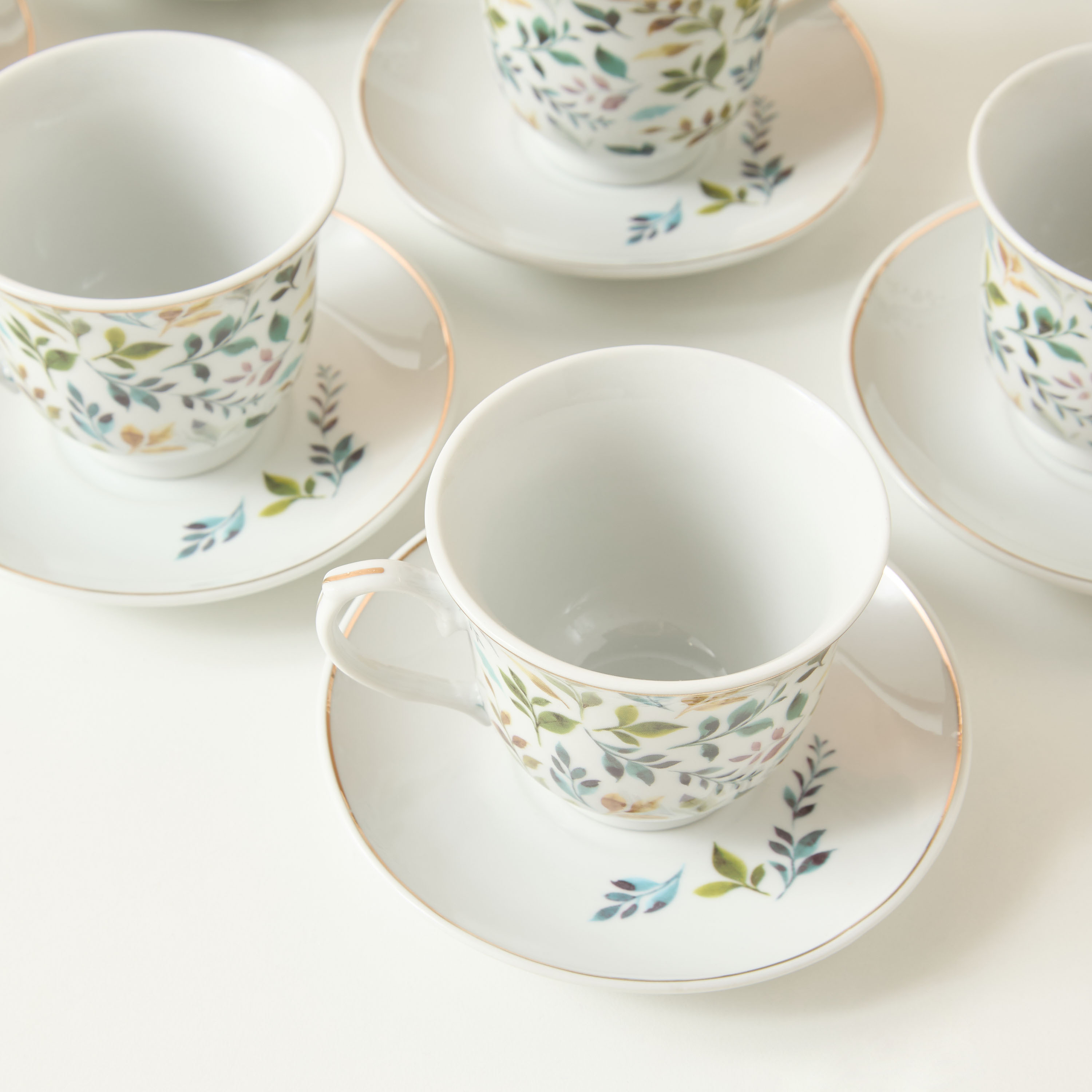 Botanic 13-Piece Leaf Print Porcelain Cup and Saucer Set-household-dining-teaandcoffee-teaandcoffeesets-image-3