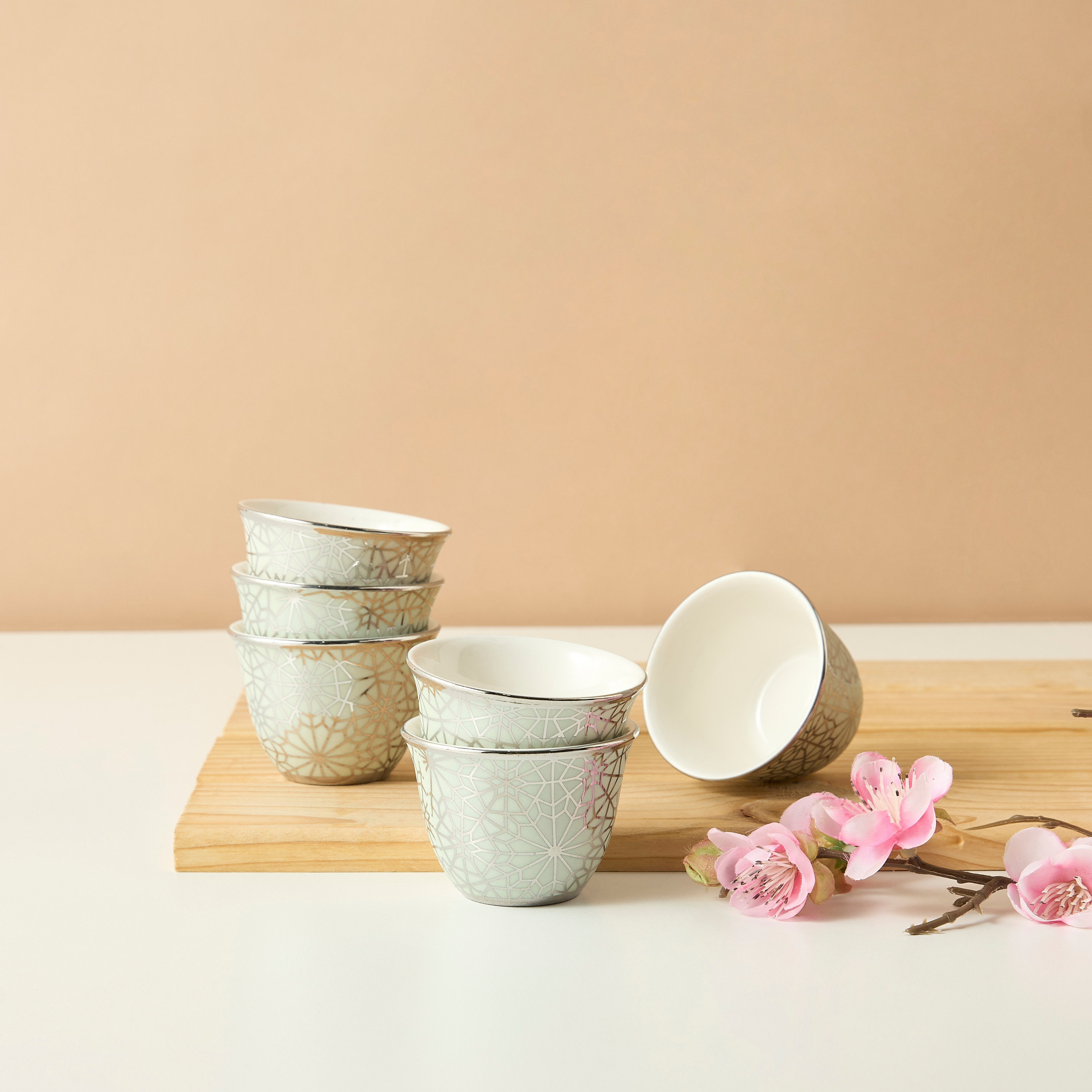 Geo 6-Piece New Bone China Kahwa Cup Set - 80 ml-household-dining-teaandcoffee-teaandcoffeesets-image-1