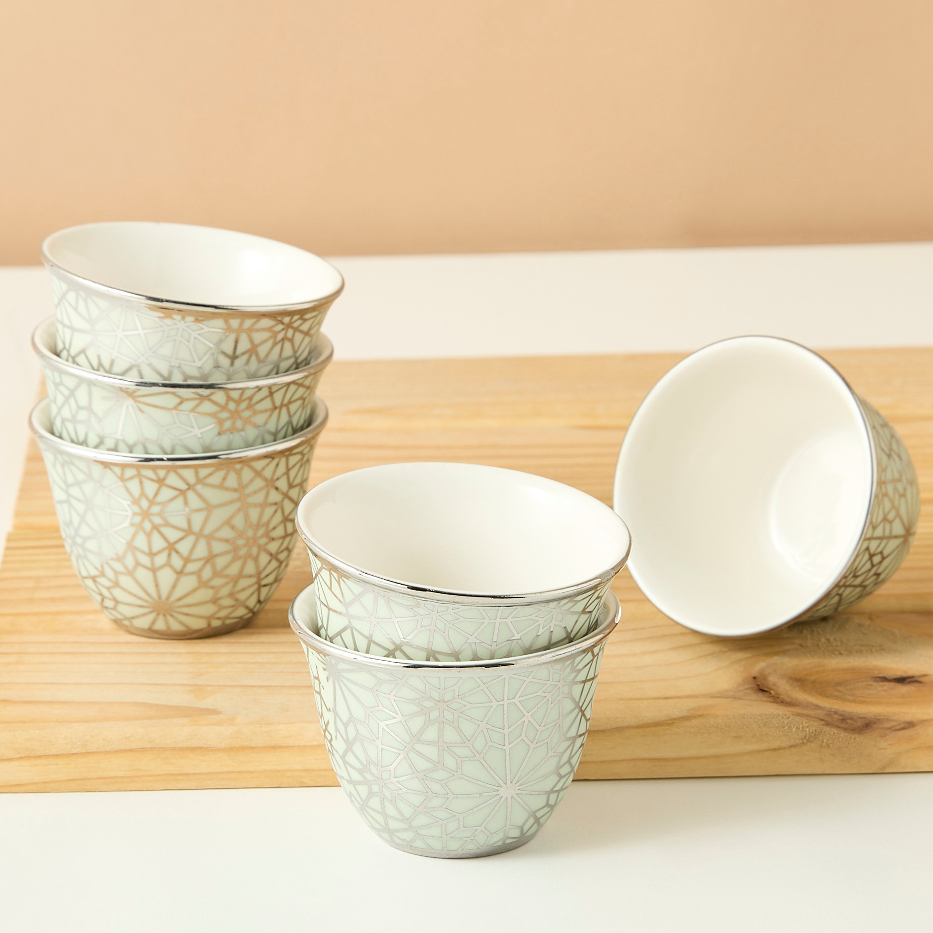 Geo 6-Piece New Bone China Kahwa Cup Set - 80 ml-household-dining-teaandcoffee-teaandcoffeesets-image-2