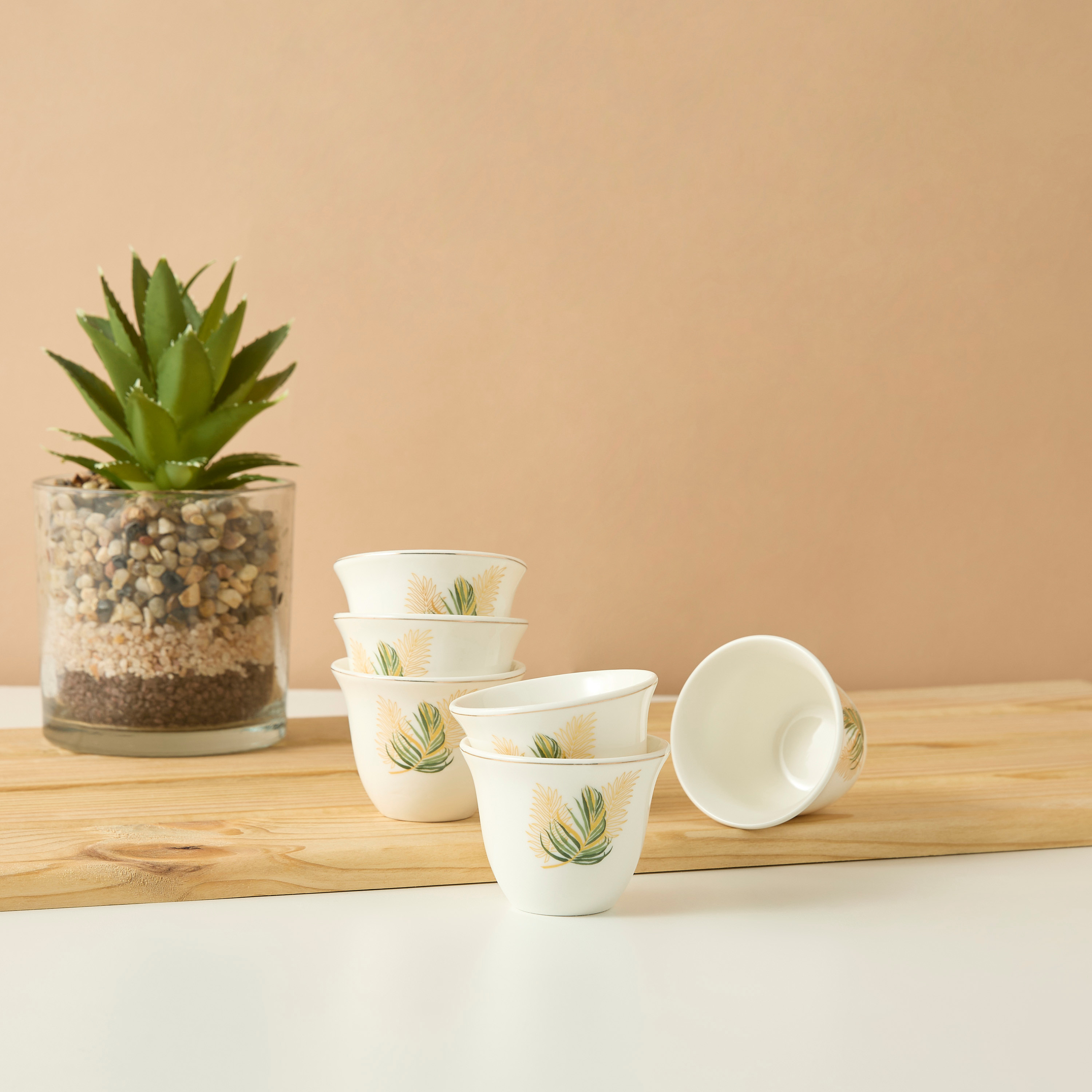 Palm 6-Piece New Bone China Kahwa Cup Set - 80 ml-household-dining-teaandcoffee-teaandcoffeesets-image-1