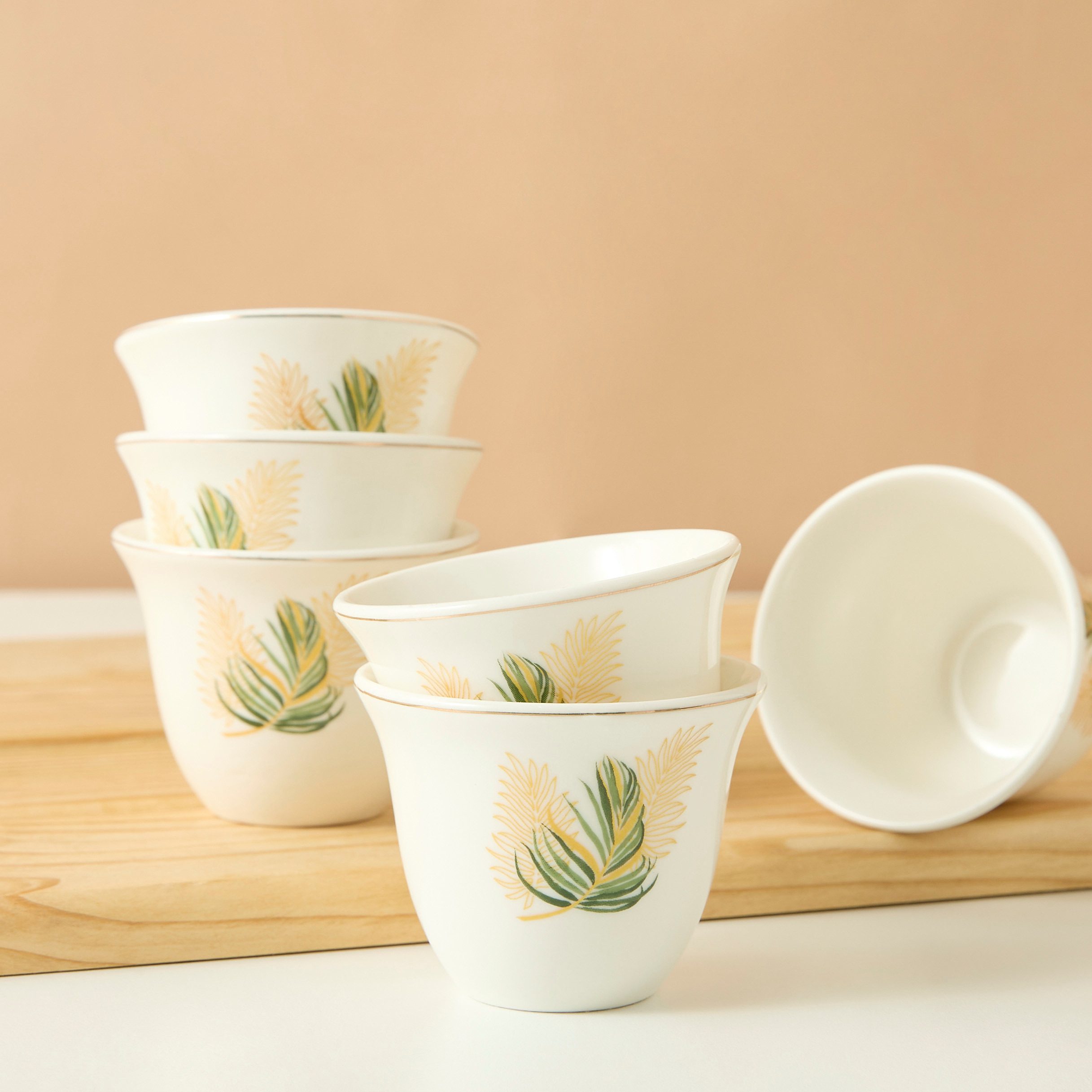 Palm 6-Piece New Bone China Kahwa Cup Set - 80 ml-household-dining-teaandcoffee-teaandcoffeesets-image-2