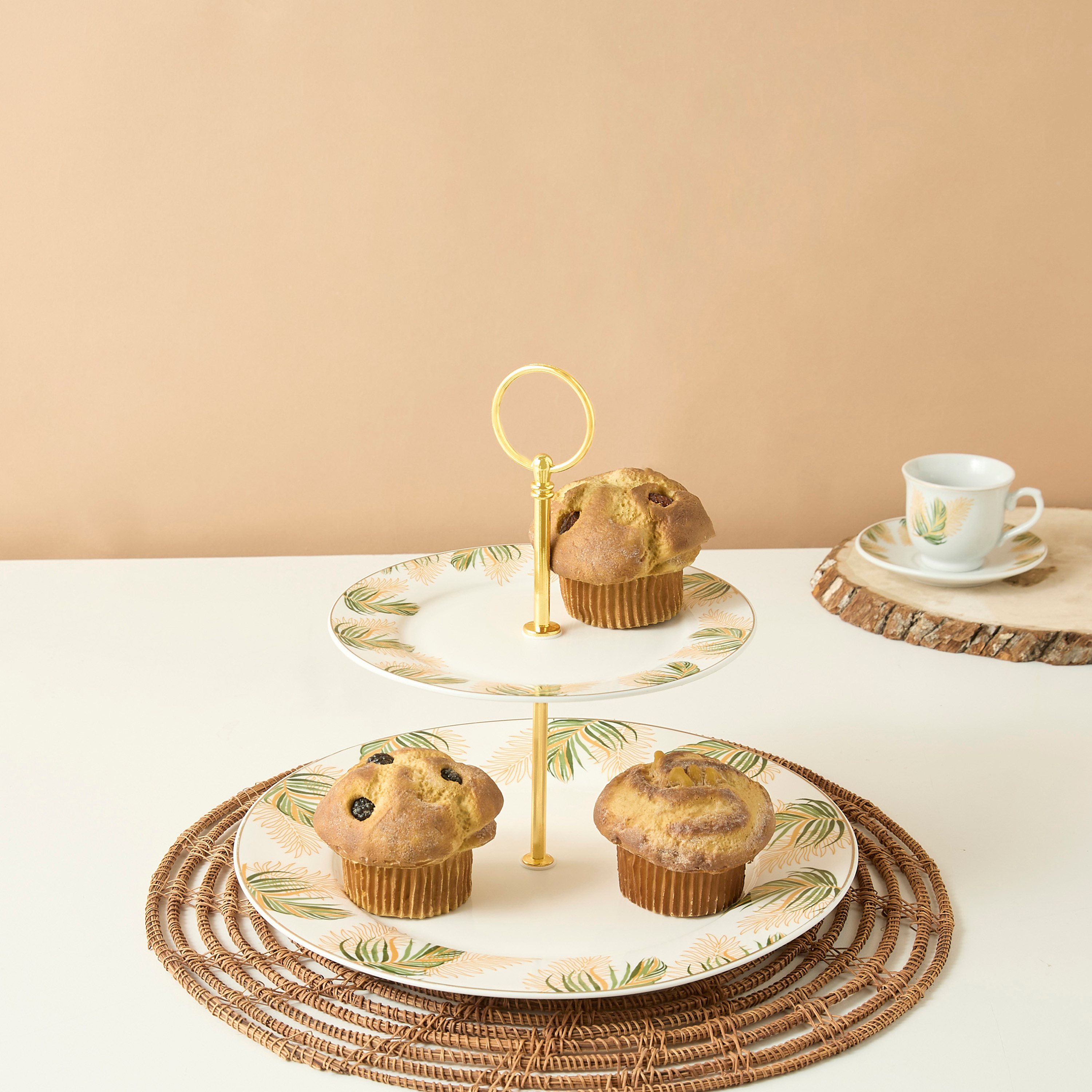 Palm Print 2-Tier Cake Stand - 27 cms-household-dining-serveware-cakestands-image-1