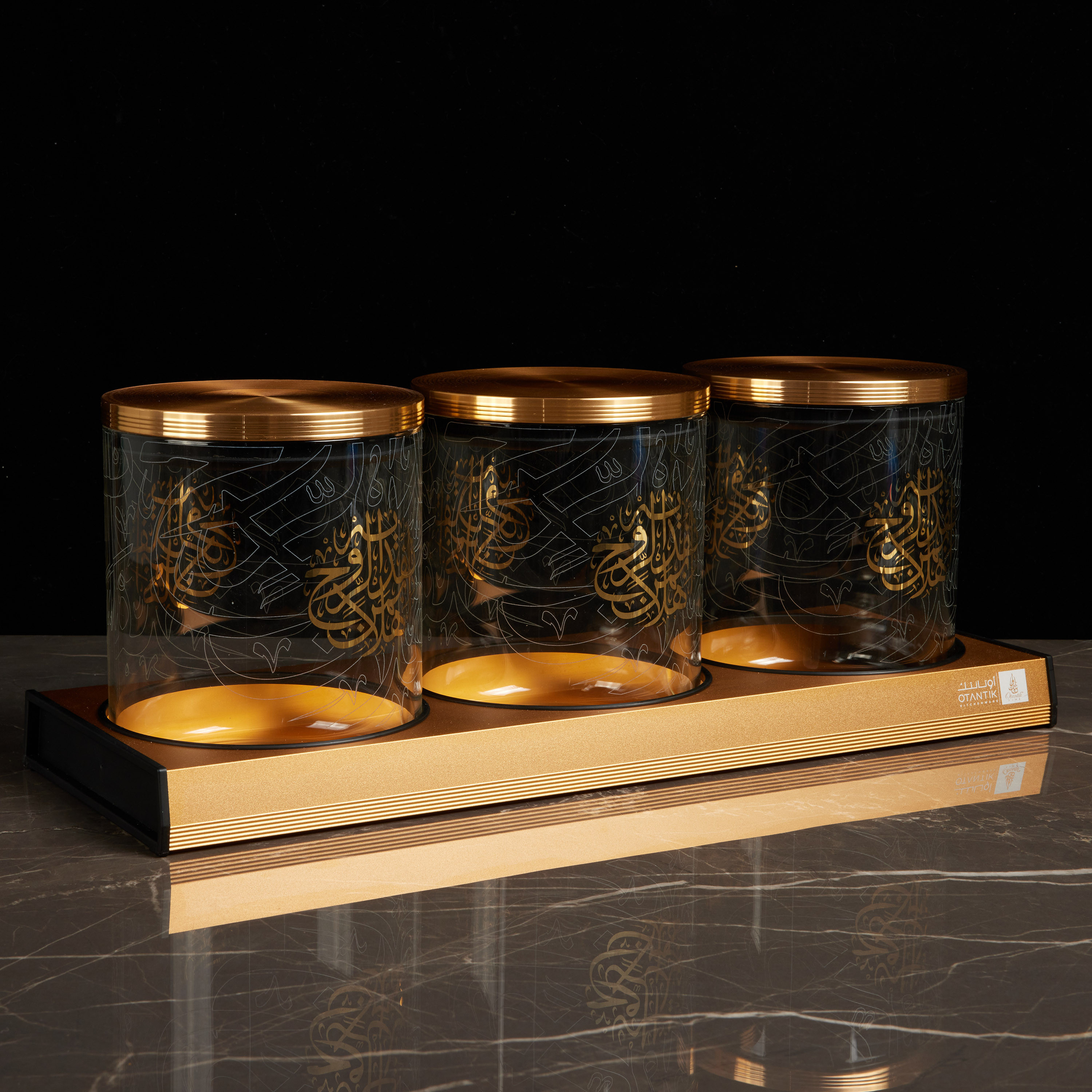 جرة مزخرفة بطبعات 4 قطع مع غطاء وصينية من أوتانتيك-household-dining-dinnerware-bowls-image-2