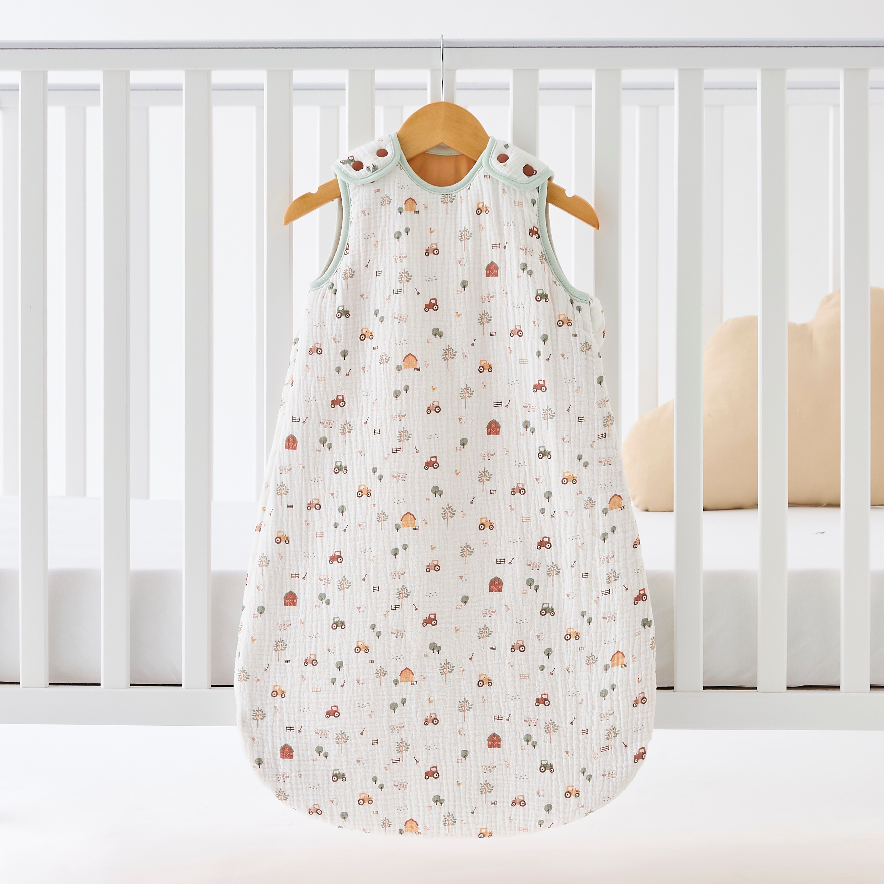 Juniors Farmyard Print Muslin 2 TOG Sleeping Bag - 0-6 months-baby-nursery-blanketsandswaddles-swaddlesandsleepingbags-image-2