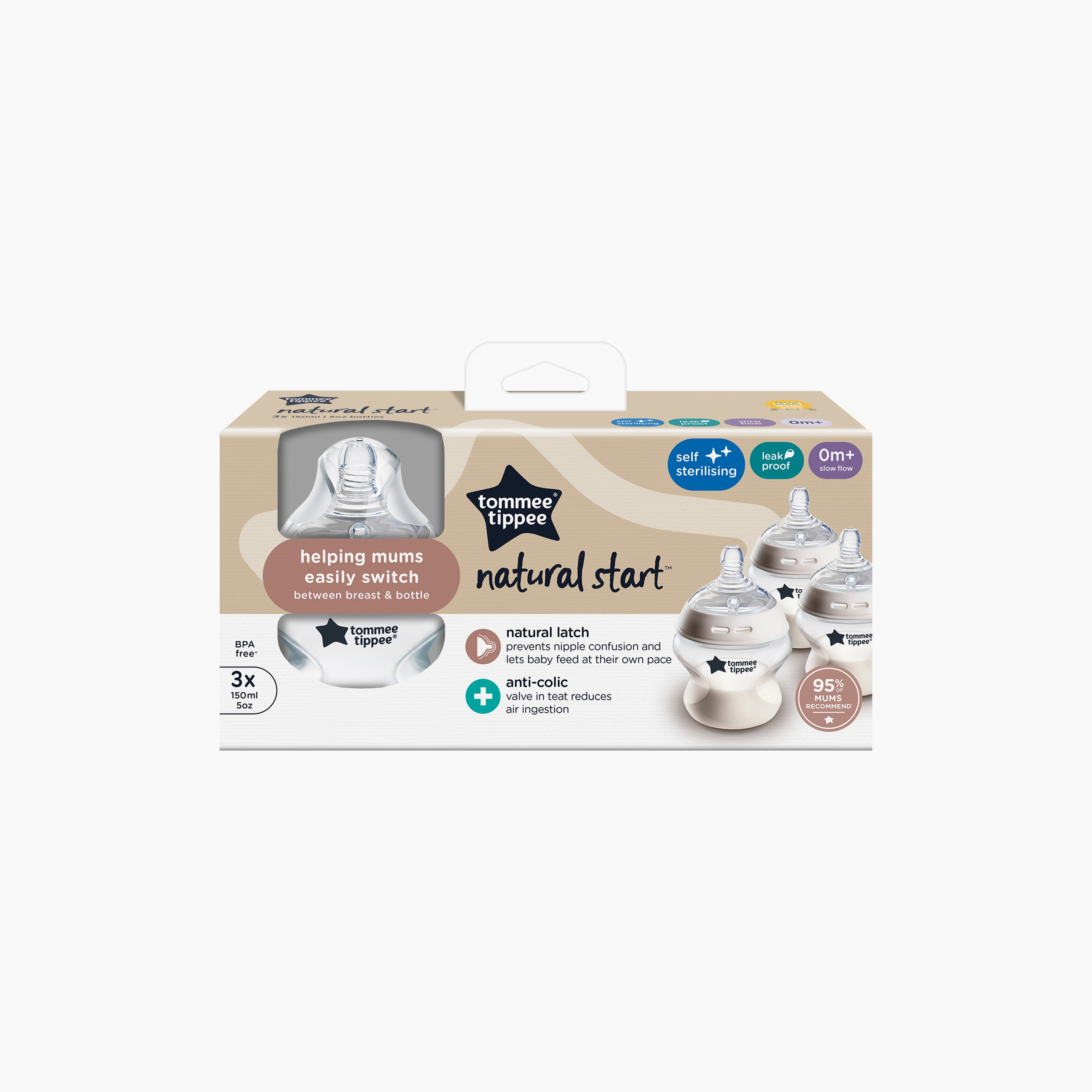 Tommee Tippee 3-Piece Natural Start Feeding Bottles - 150 ml-baby-feeding-feedingbottles-bottlesandteats-image-2