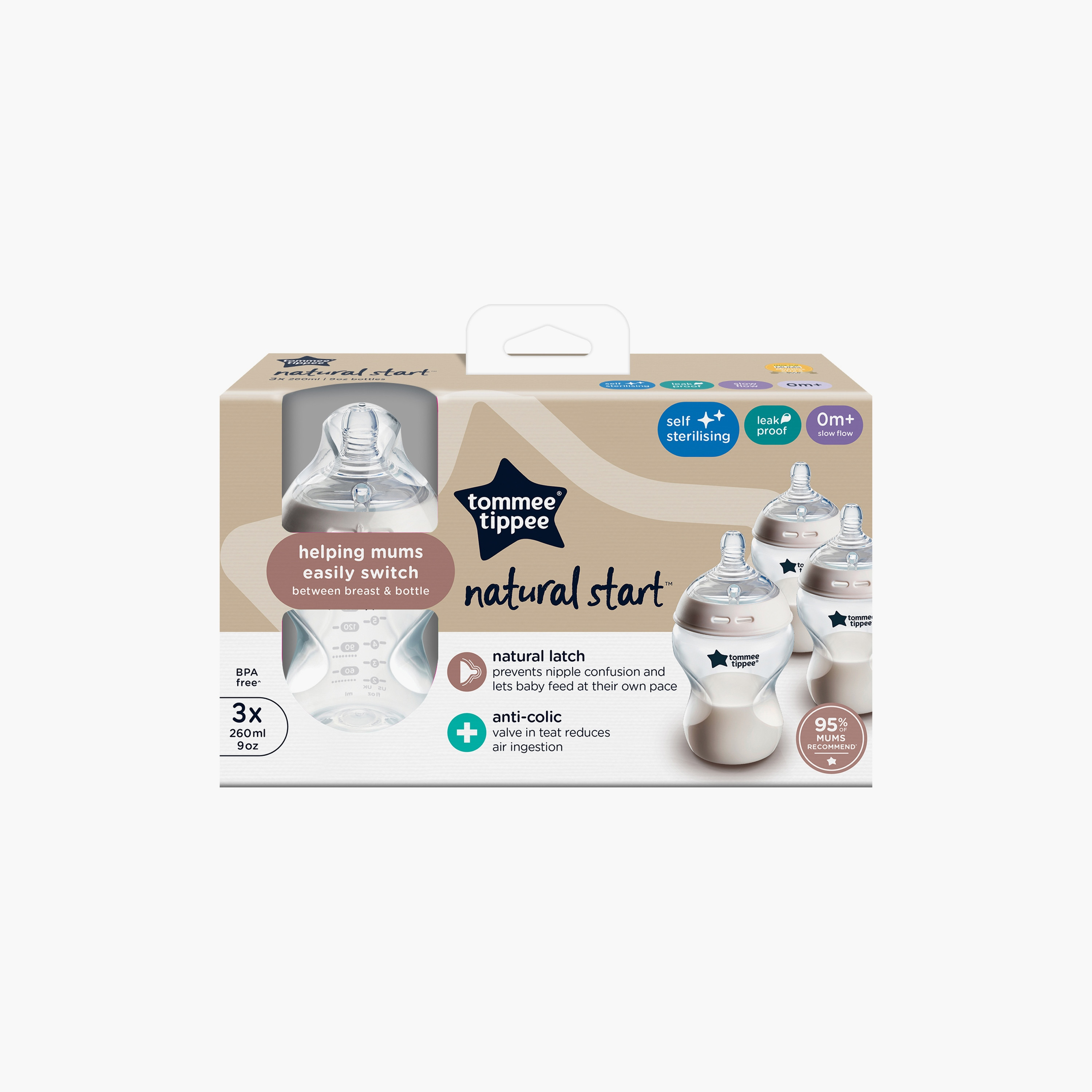 Tommee Tippee 3-Piece Natural Start Feeding Bottles - 260 ml-baby-feeding-feedingbottles-bottlesandteats-image-3