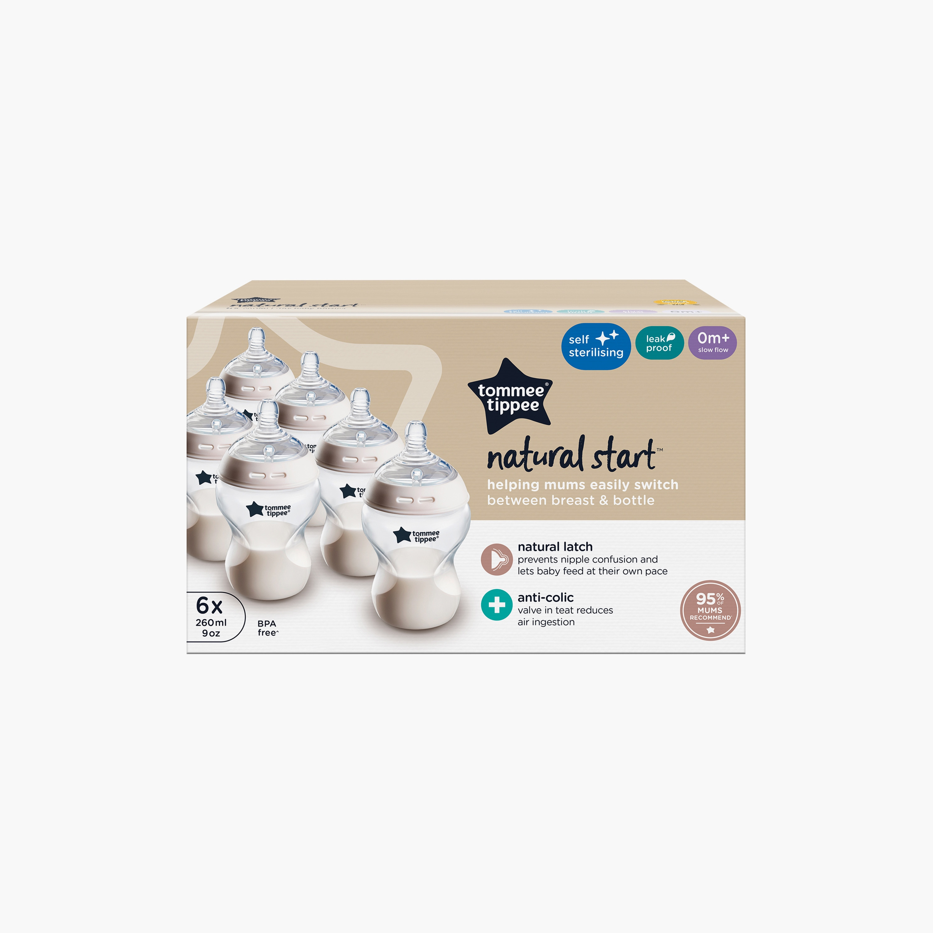 Tommee Tippee 6-Piece Natural Start Feeding Bottles - 260 ml-baby-feeding-feedingbottles-bottlesandteats-image-2