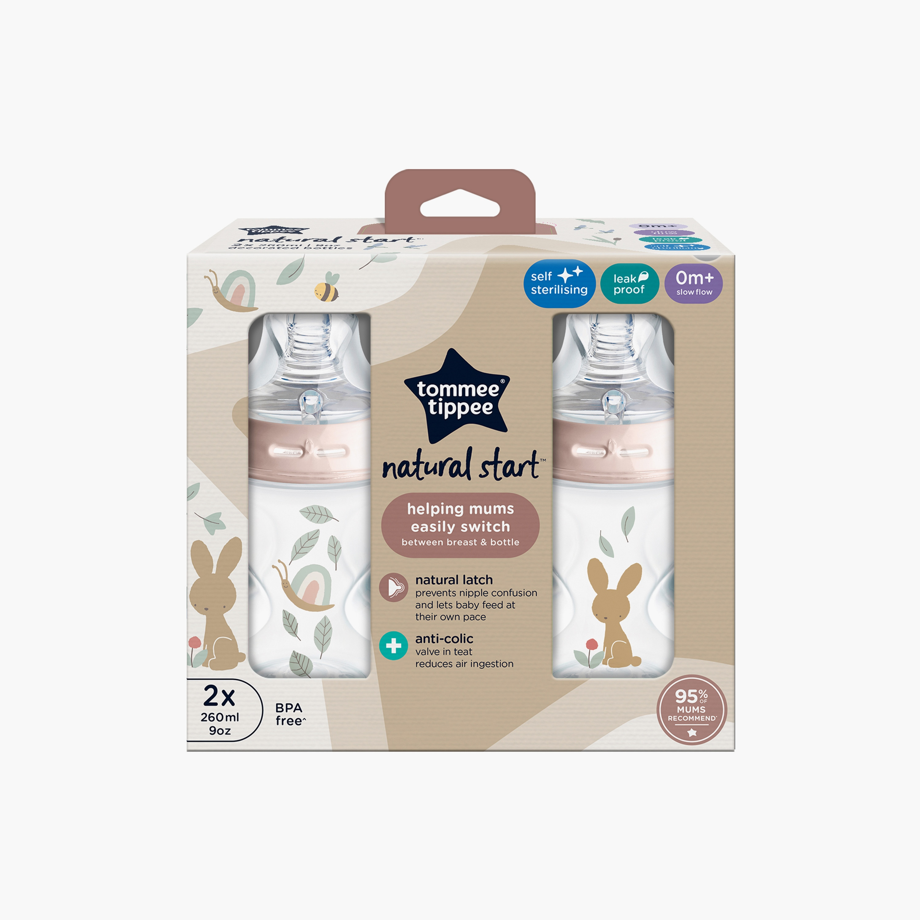 Tommee Tippee 2-Piece Closer to Nature Feeding Bottles - 260 ml-baby-feeding-feedingbottles-bottlesandteats-image-3