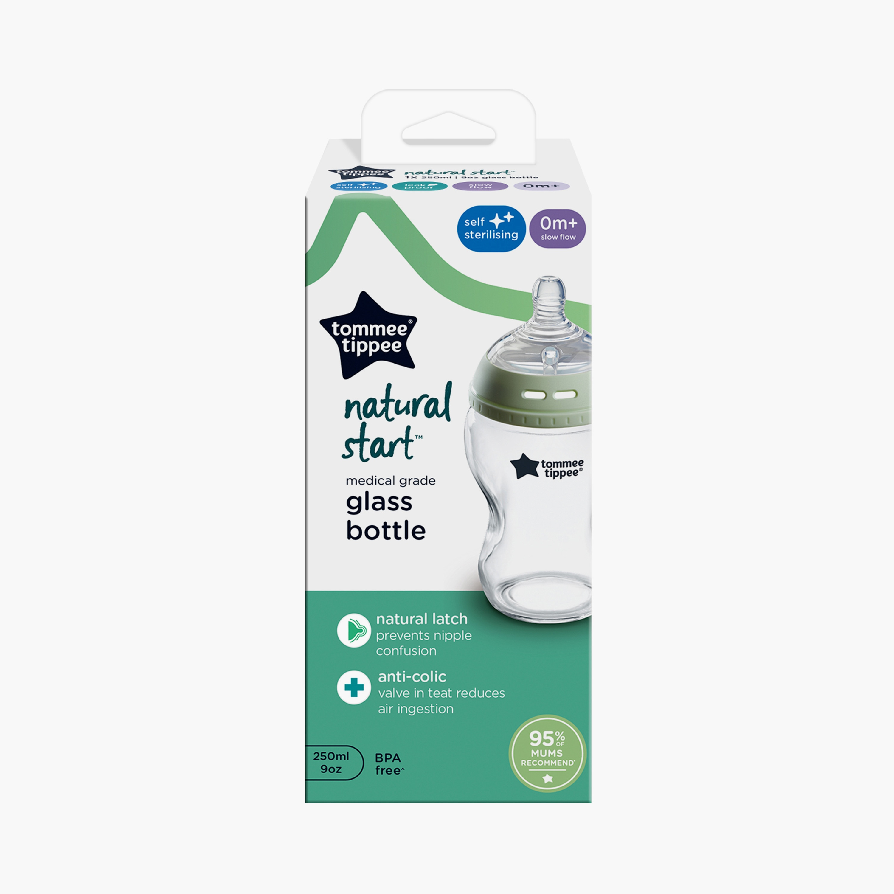 Tommee Tippee Closer To Nature Glass Feeding Bottle - Green - 250 ml-baby-feeding-feedingbottles-bottlesandteats-image-4